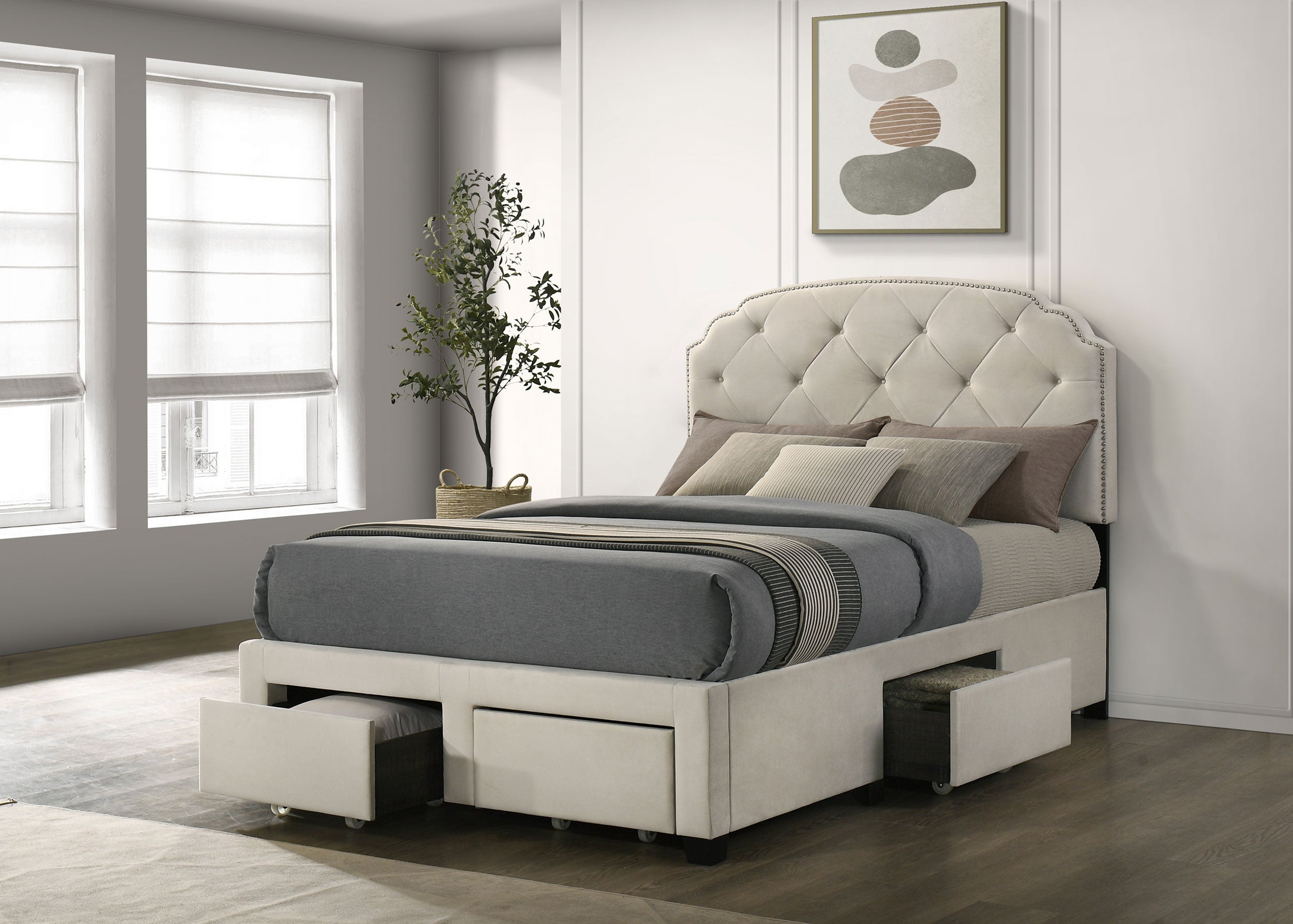 Marianna 4-drawer Upholstered Full Storage Bed Cream — view 3