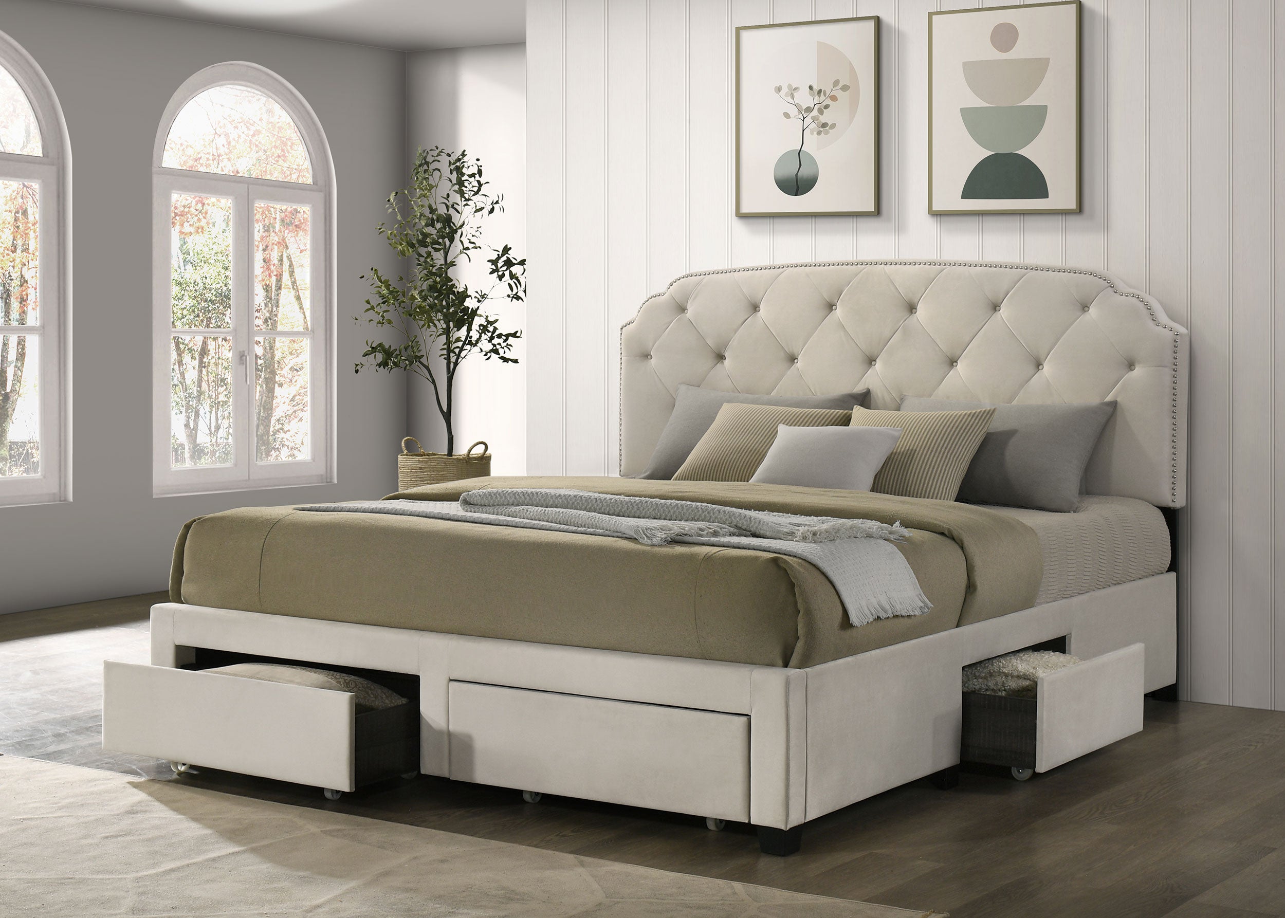 Marianna 4-drawer Upholstered Eastern King Storage Bed Cream — view 3