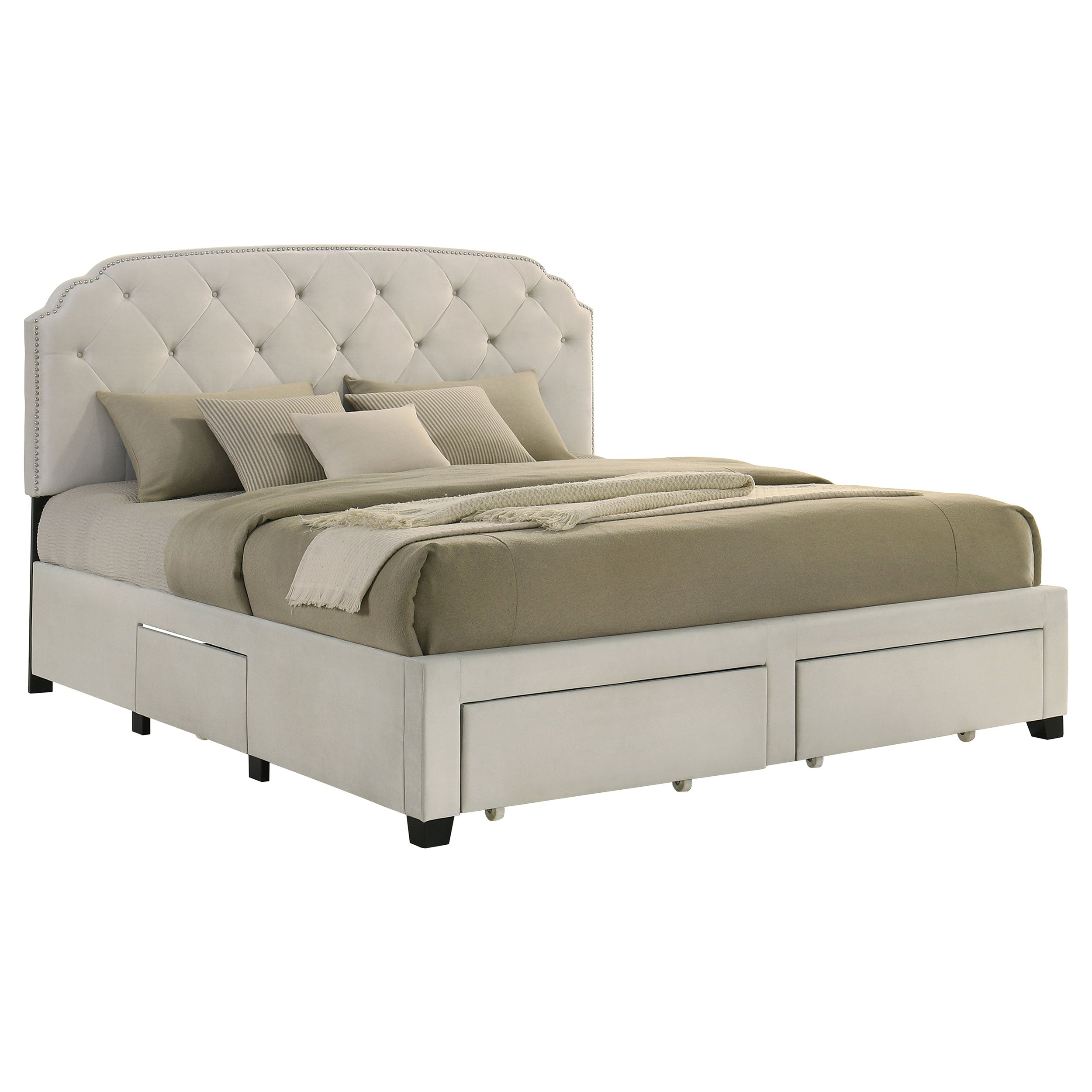 Marianna 4-drawer Upholstered Eastern King Storage Bed Cream — view 5