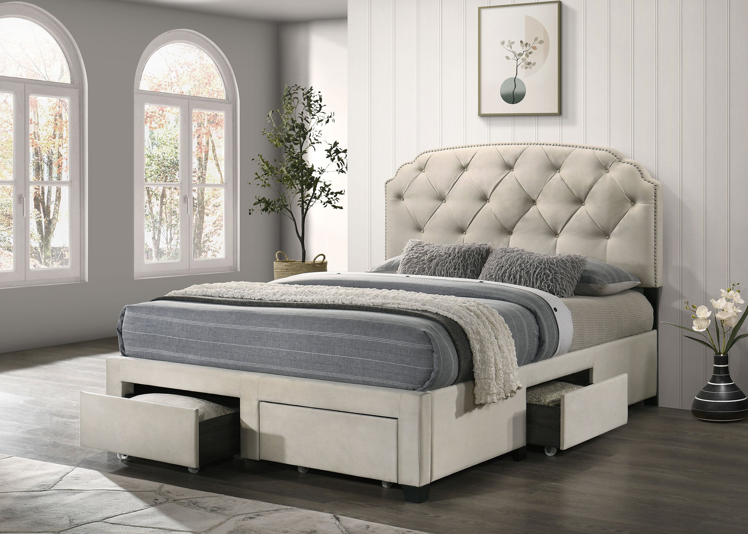 Marianna 4-drawer Upholstered Queen Storage Bed Cream — view 3