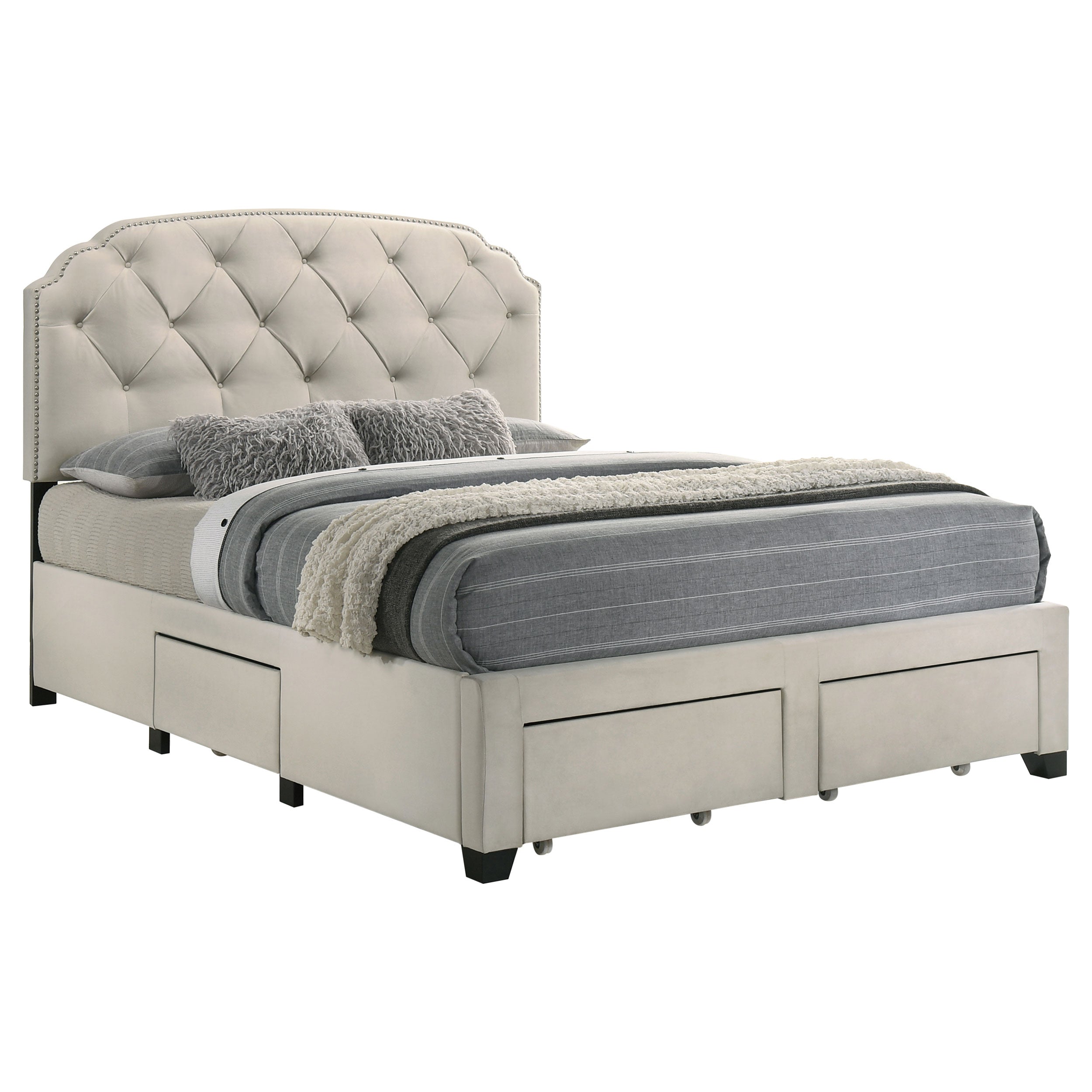 Marianna 4-drawer Upholstered Queen Storage Bed Cream — view 5