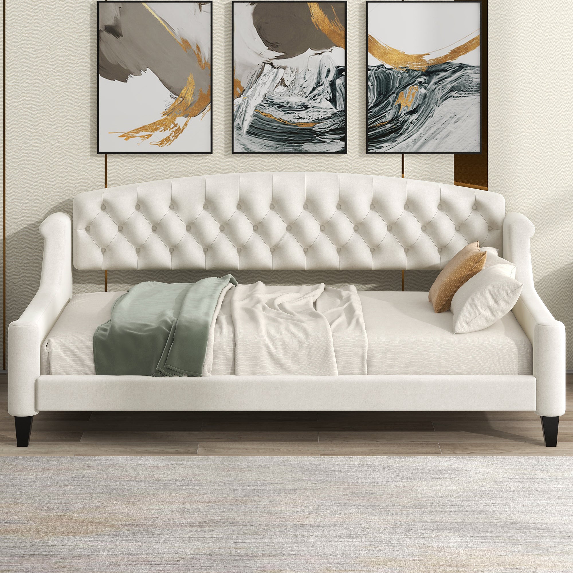 Modern Luxury Tufted Button Daybed,Twin,Beige - Atlantic Fine Furniture Melbourne FL
