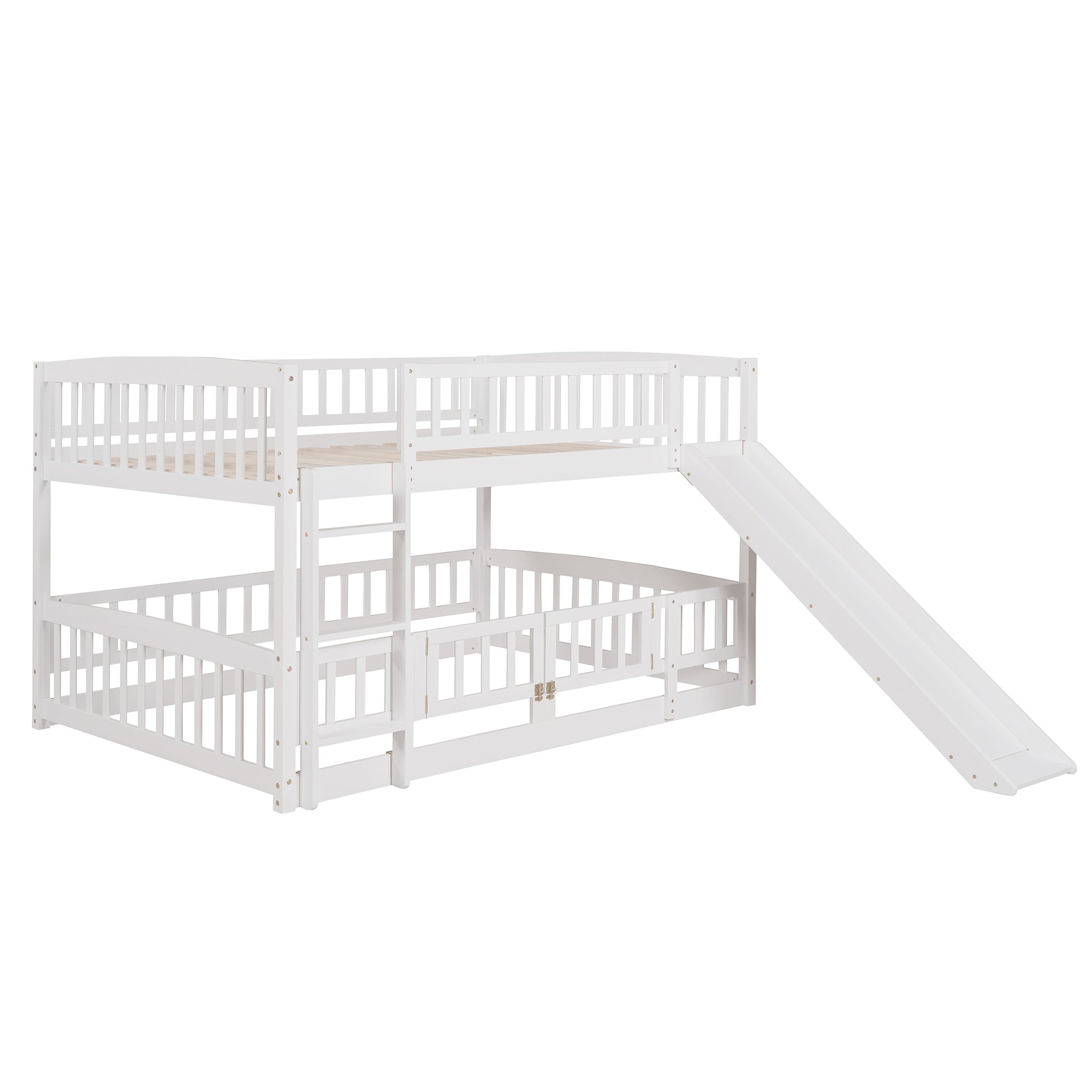 Bunk Bed with Slide,Full Over Full Low Bunk Bed with Fence and Ladder for Toddler Kids Teens White - Atlantic Fine Furniture Melbourne FL