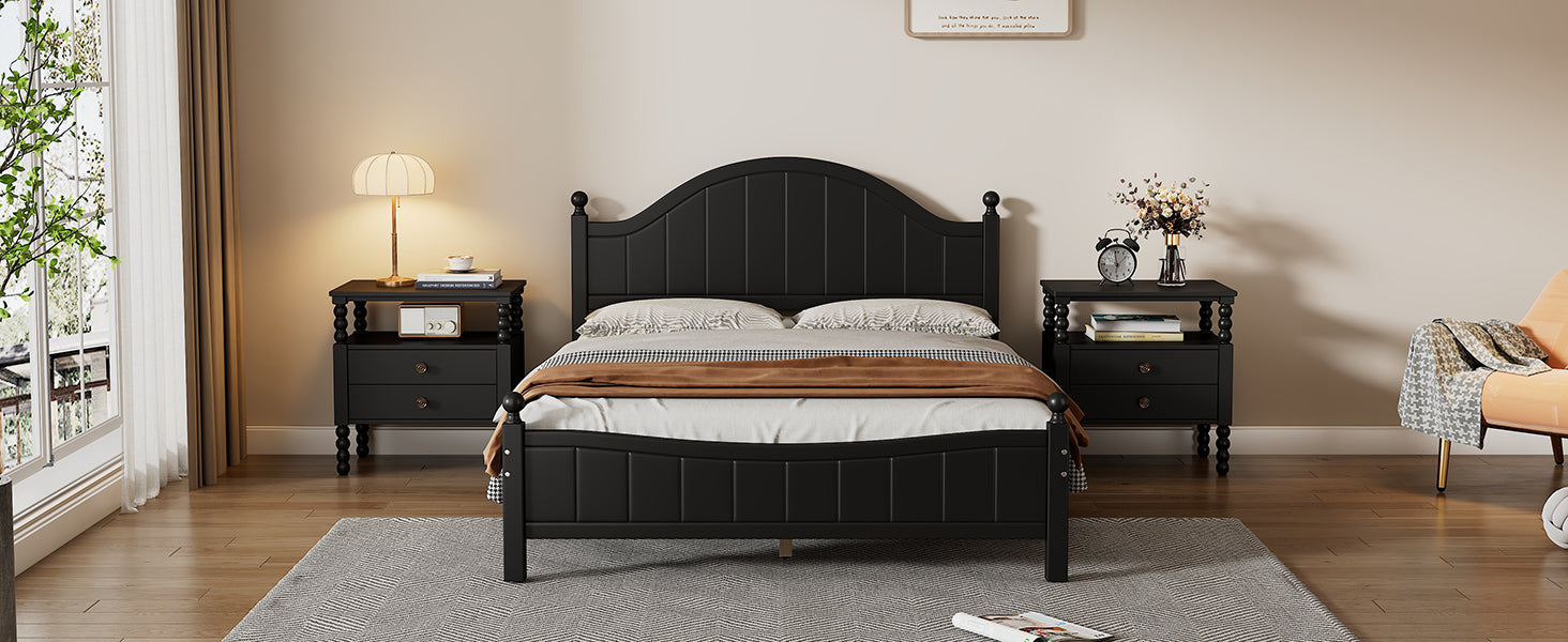 Traditional Concise Style Black Solid Wood Platform Bed, No Need Box Spring, Full - Atlantic Fine Furniture Melbourne FL