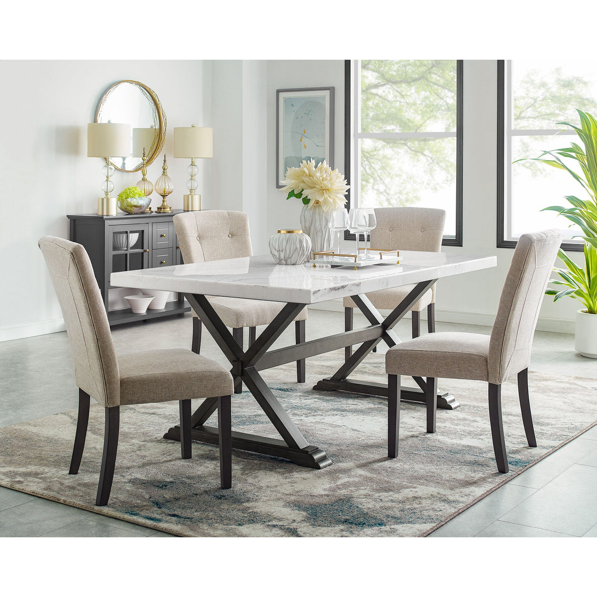 Lexi 5 Piece Dining Set (Table And Four Chairs) in White by Elements International