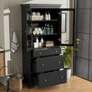 Freestanding Tall Bathroom Cabinet With Adjustable Shelves, Drawers, Soft Close Glass Doors