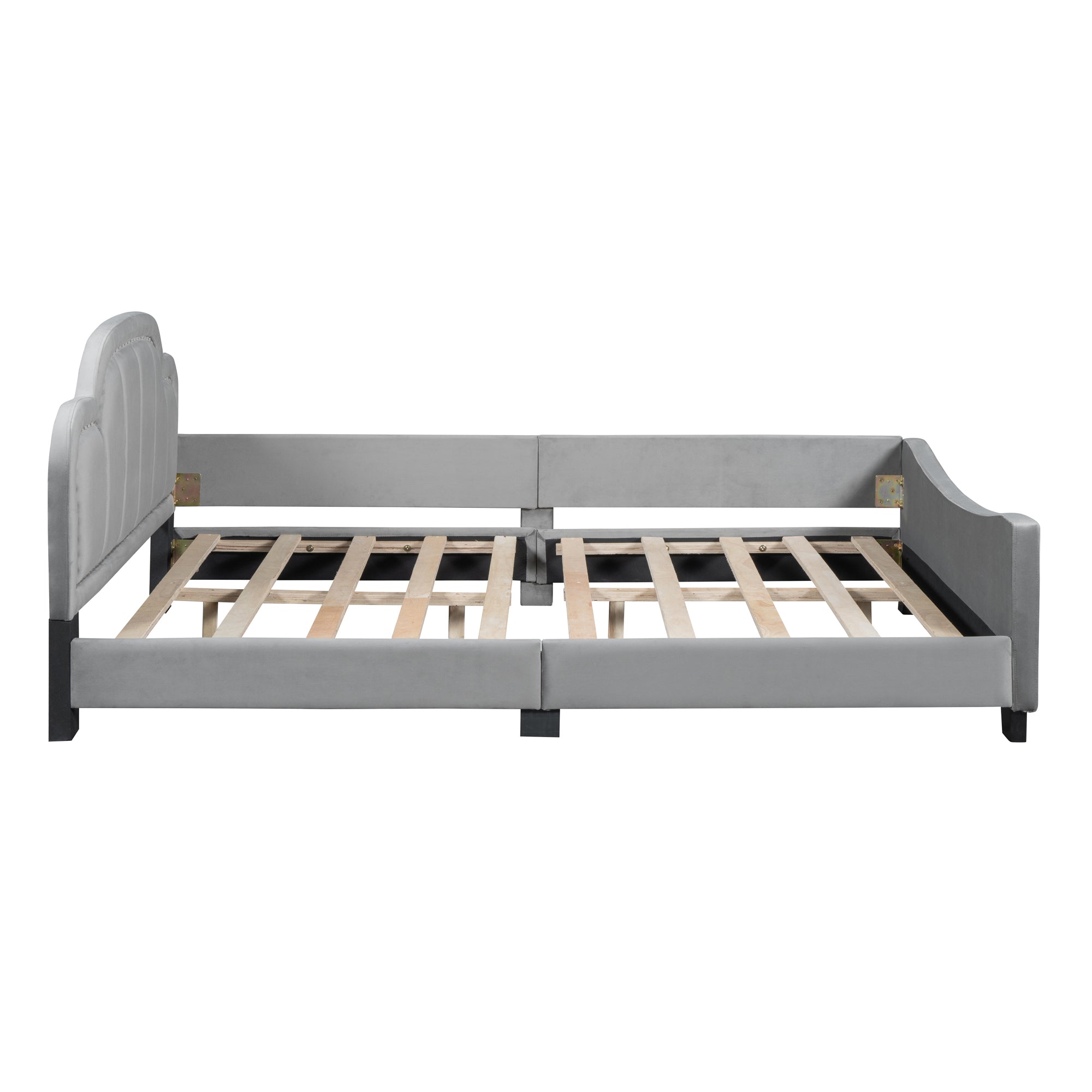 Full Size Upholstered Daybed with Cloud Shaped Headboard, Embedded Elegant Copper Nail Design, Gray - Atlantic Fine Furniture Melbourne FL