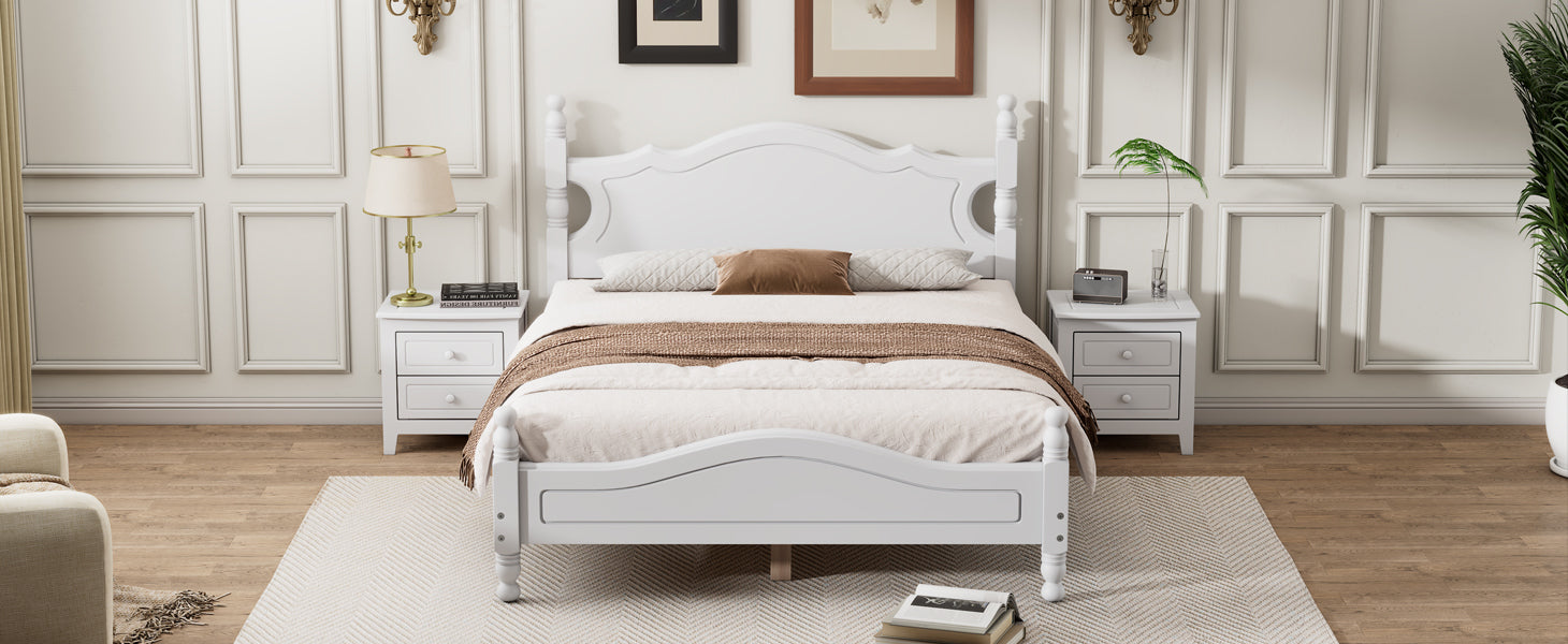 Full Size Wood Platform Bed Frame,Retro Style Platform Bed with Wooden Slat Support,White - Atlantic Fine Furniture Melbourne FL
