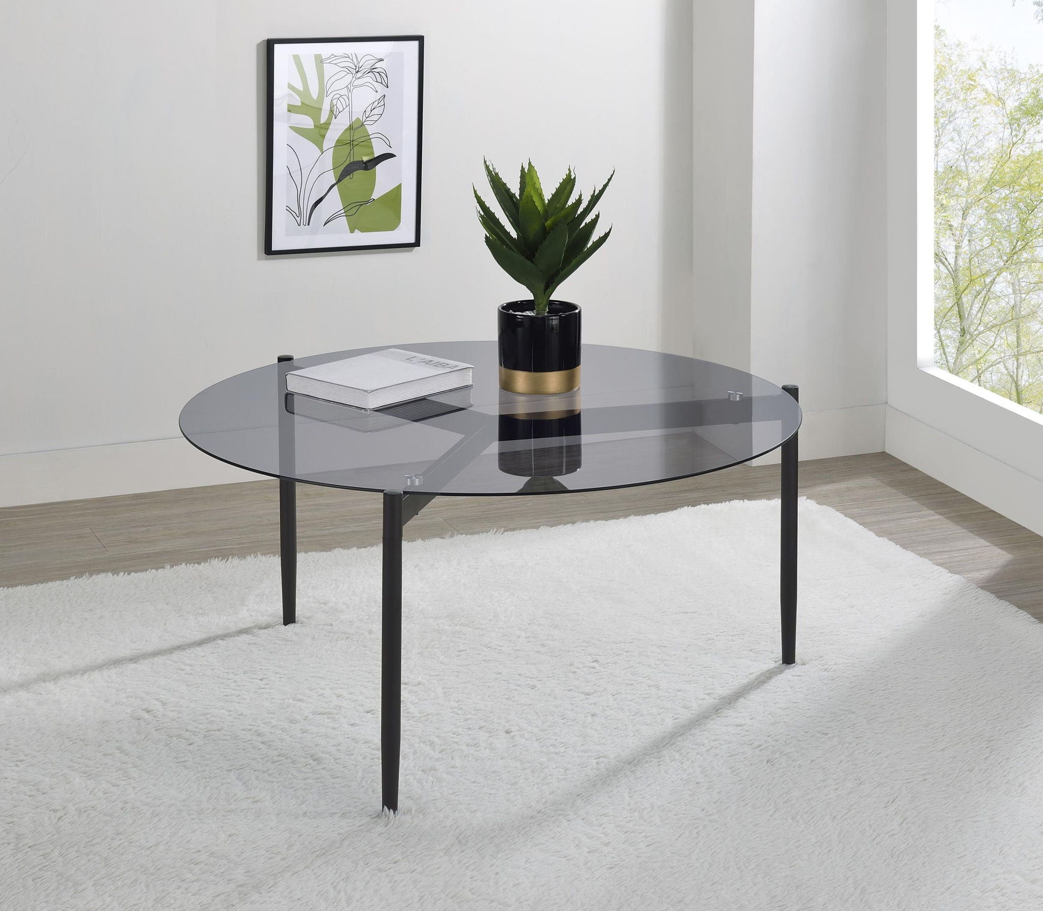 Rosalie Round Smoked Glass Top Coffee Table Grey - Atlantic Fine Furniture Melbourne FL