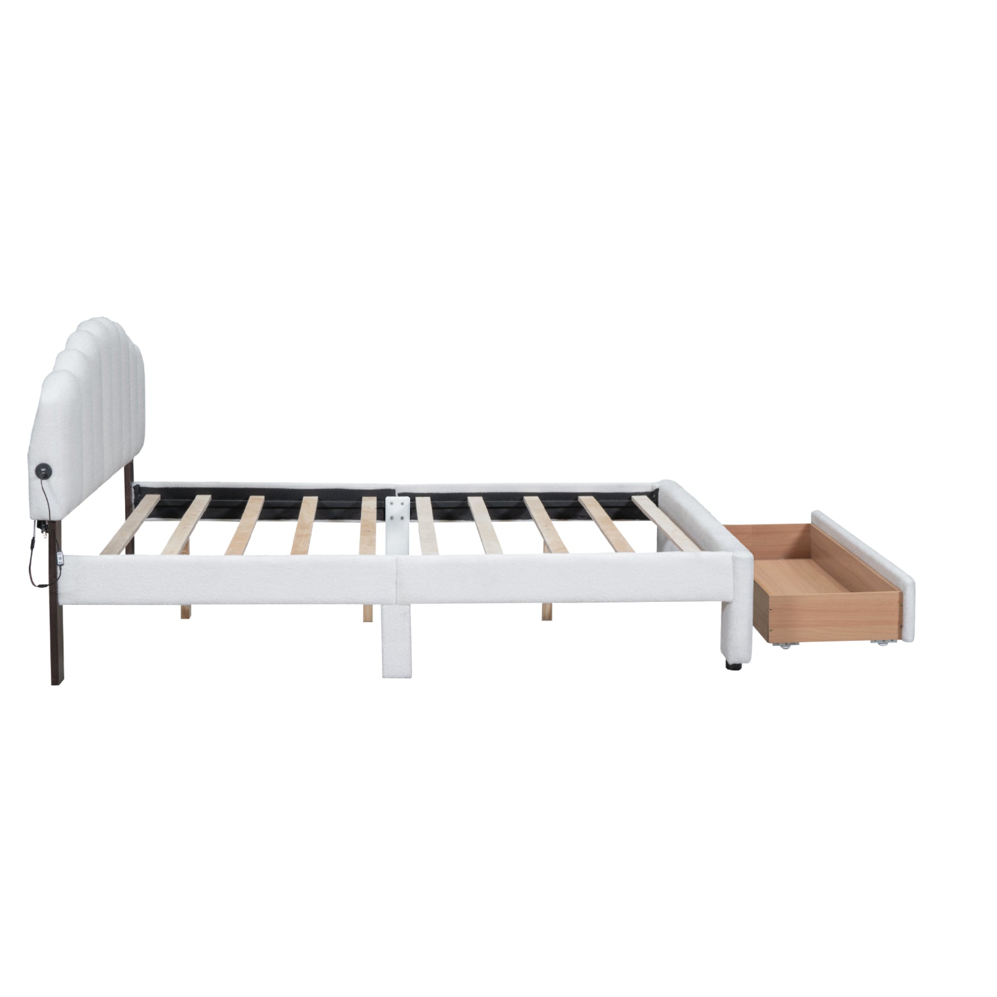 Teddy Fleece Queen Size Upholstered Platform Bed with Drawer, White - Atlantic Fine Furniture Melbourne FL