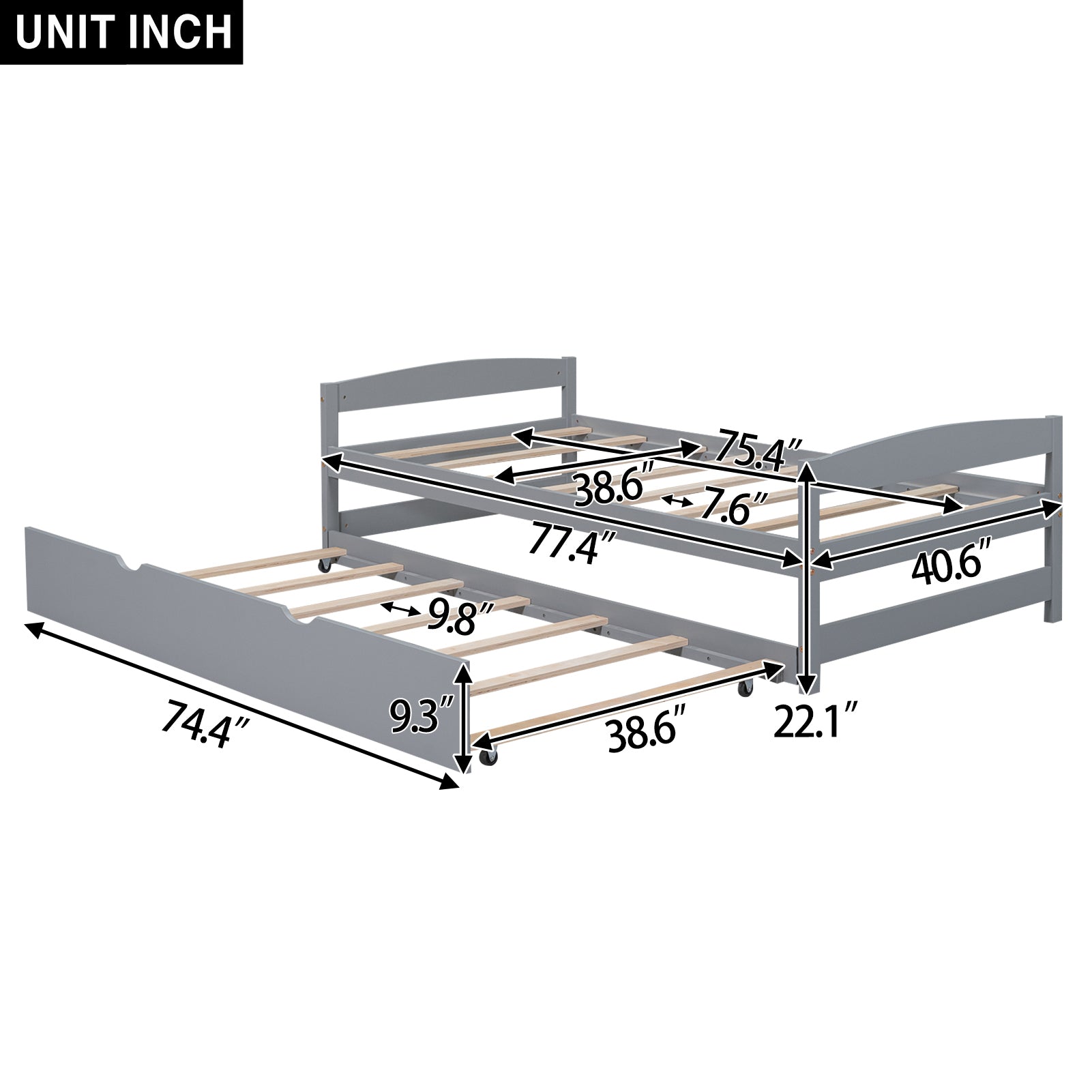 Twin Size Platform Bed with Twin Size Trundle, Gray - Atlantic Fine Furniture Melbourne FL