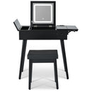 Makeup Vanity Desk With Flip Top Mirror And LED Light, Dressing Table With Charging Station, 2 Drawers And Fold Up Panel, Vanity Set With Cushioned Stool For Bedroom - Black