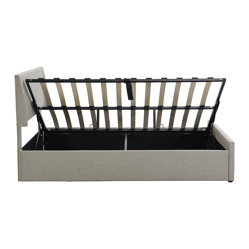 Full Size Sleigh Bed with Side-Tilt Hydraulic Storage System, Linen Upholstery, Gray - Atlantic Fine Furniture Melbourne FL