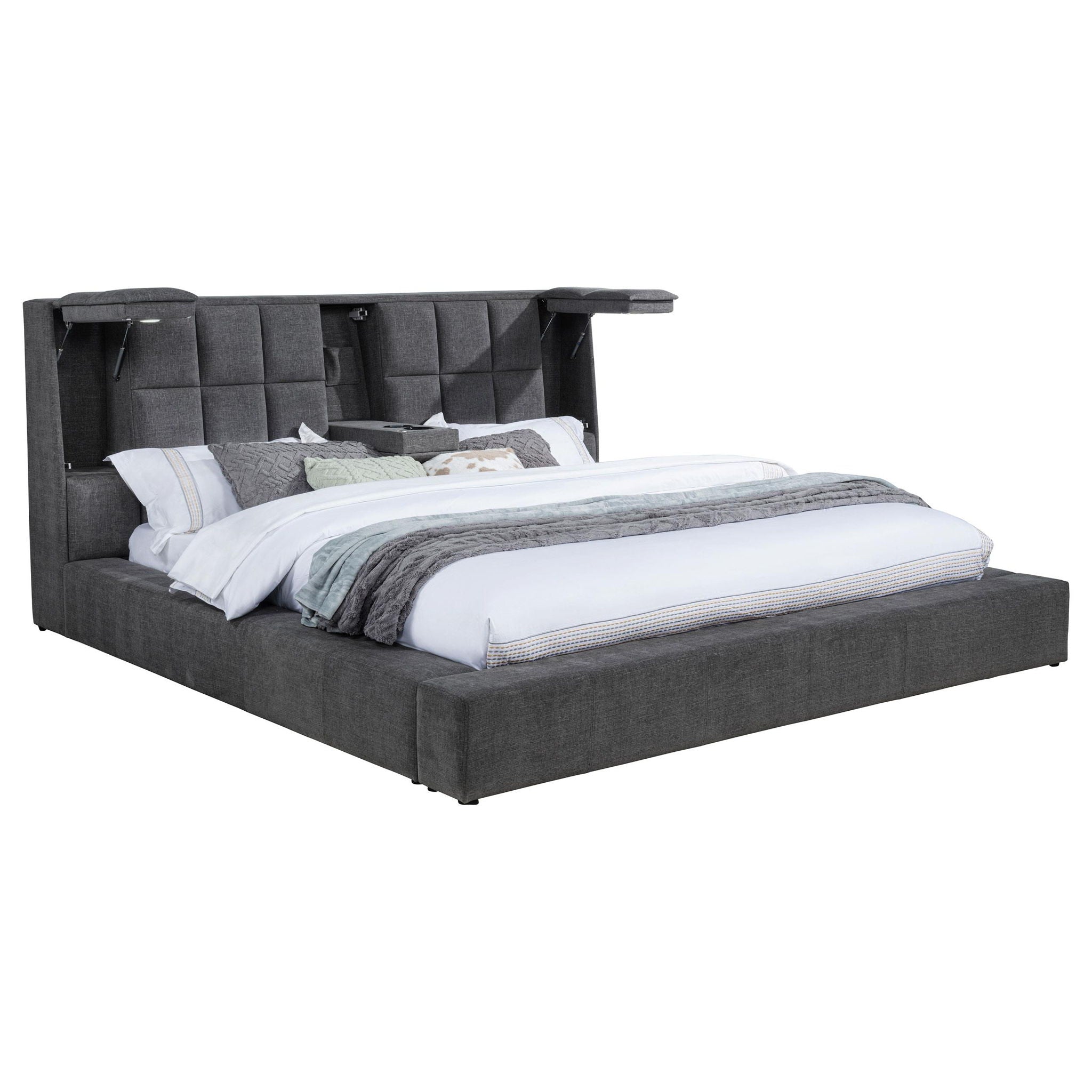Dreux Upholstered California King Panel Platform Bed Grey
