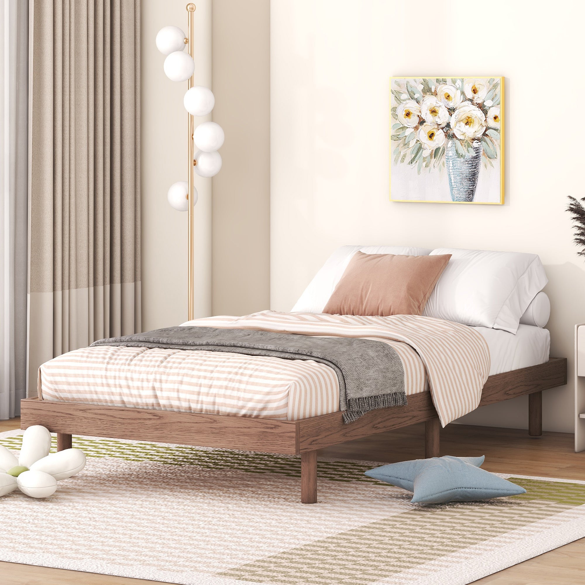 Modern Design Twin Size Floating Platform Bed Frame for Walnut Color - Atlantic Fine Furniture Melbourne FL