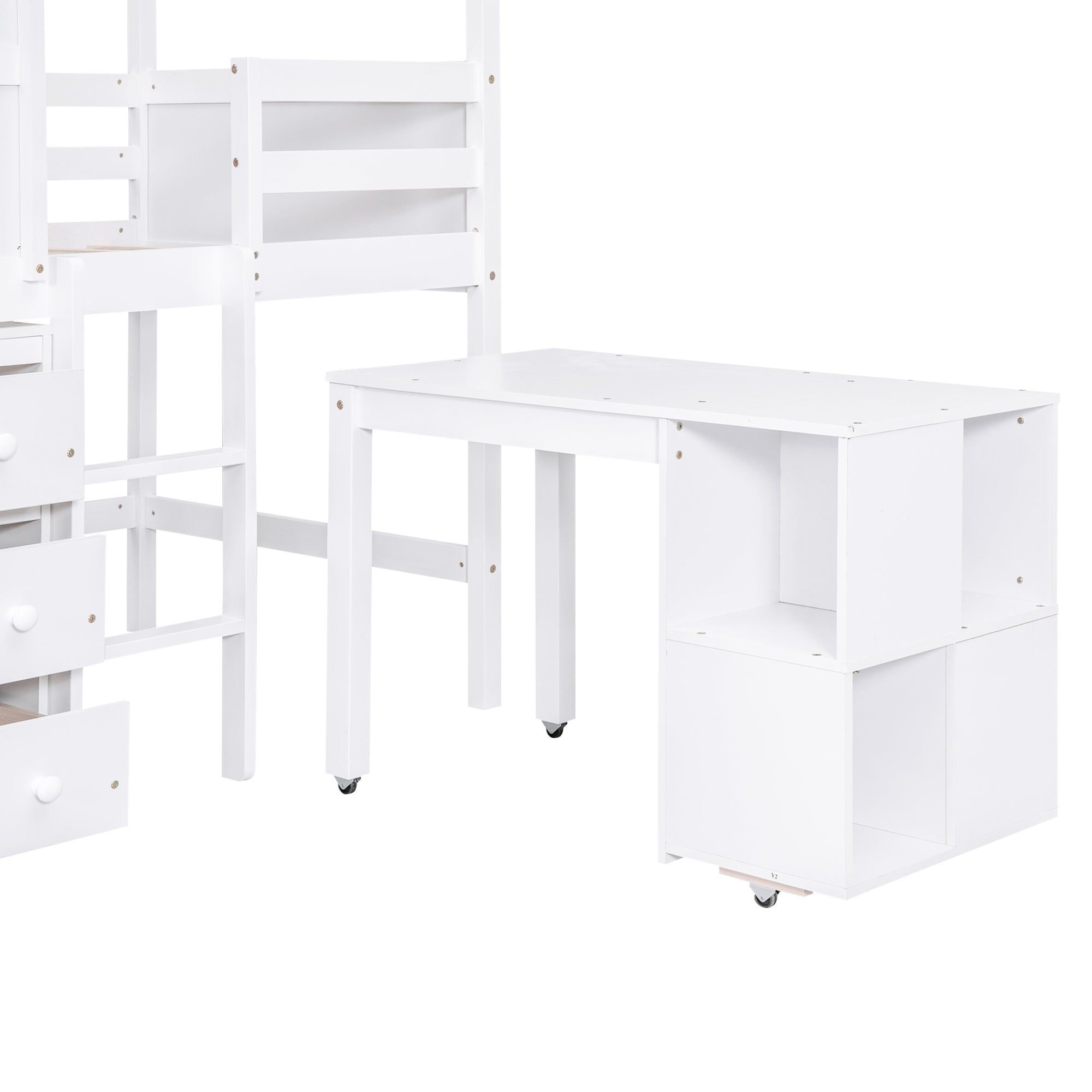 Twin Size House Loft Bed with Storage Desk and 3 Drawer Chest, White - Atlantic Fine Furniture Melbourne FL