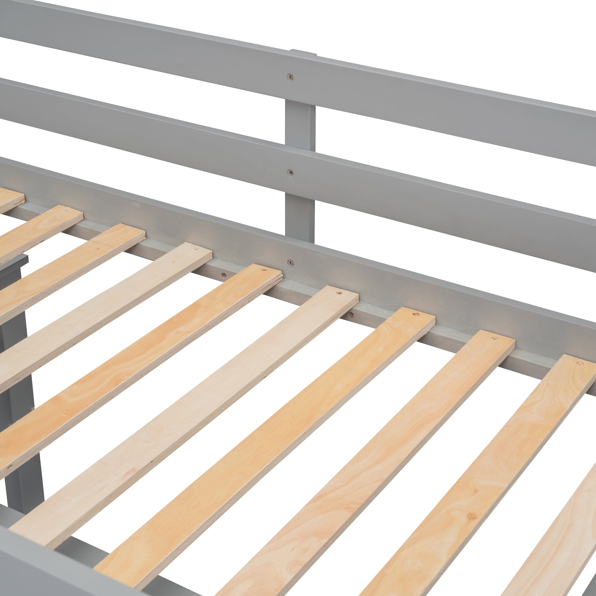 Twin Size Loft Bed with Retractable Writing Desk and 3 Drawers, Wooden Loft Bed with Storage Stairs and Shelves, Gray - Atlantic Fine Furniture Melbourne FL