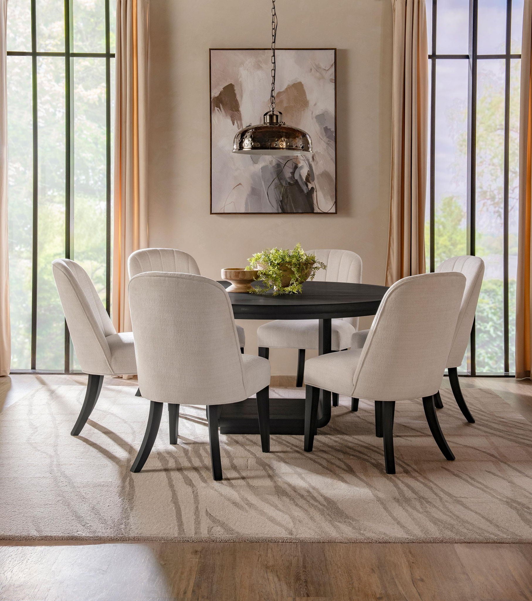 Leandro 7-piece Round Dining Table Set Burnished Black