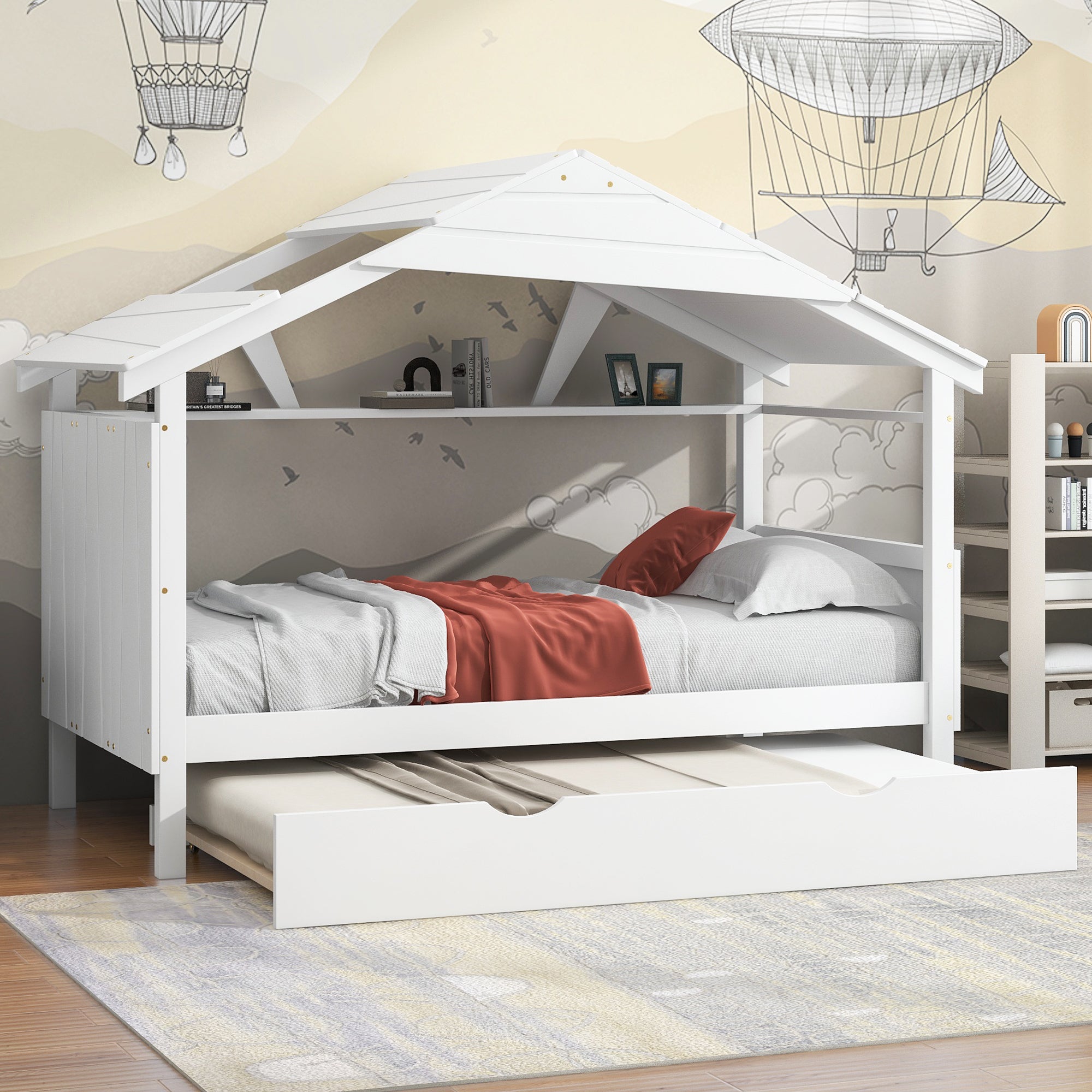 Wood Twin Size House Bed with Trundle and Storage, White - Atlantic Fine Furniture Melbourne FL