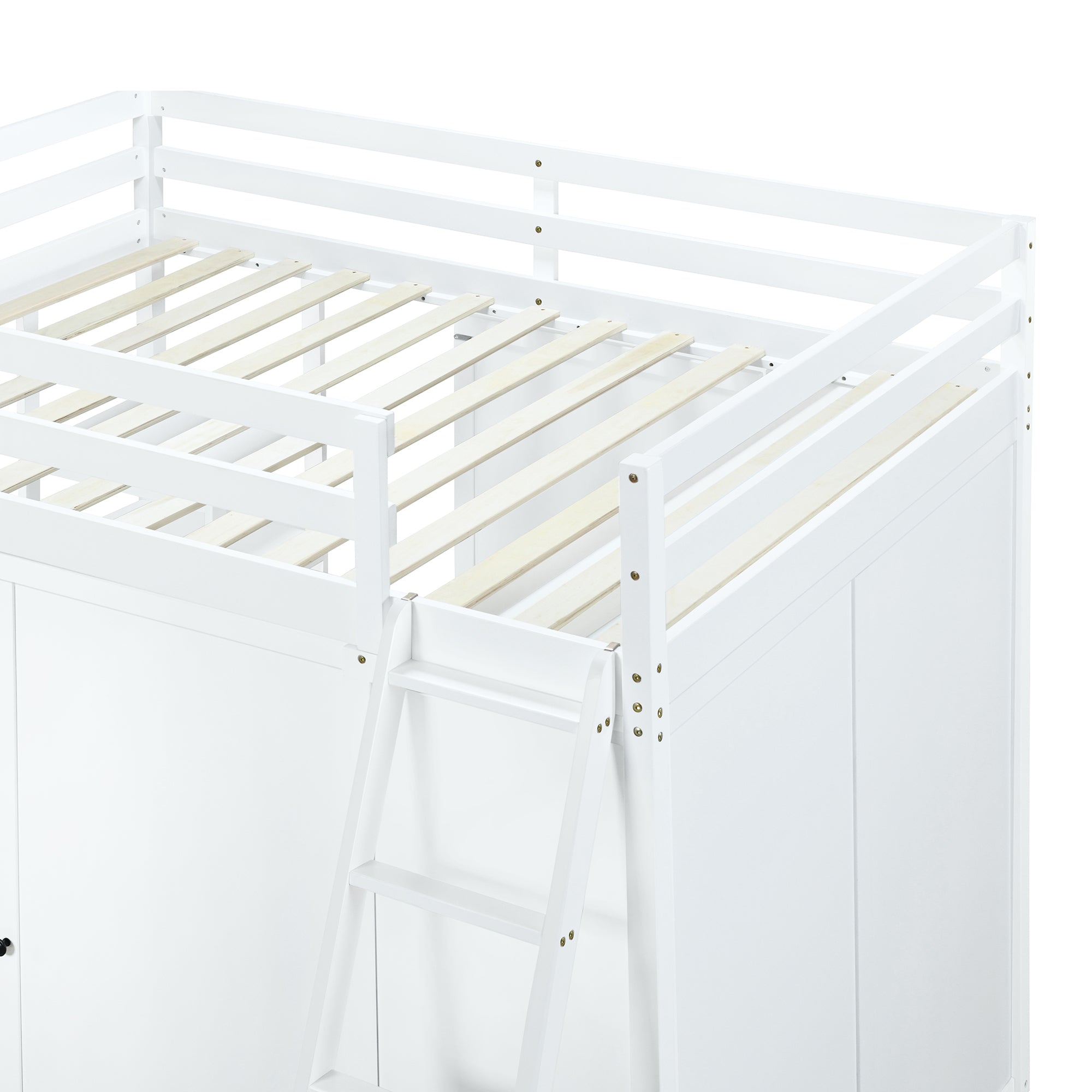 Full Size Loft Bed with Wardrobe and Desk and Shelves, White - Atlantic Fine Furniture Melbourne FL