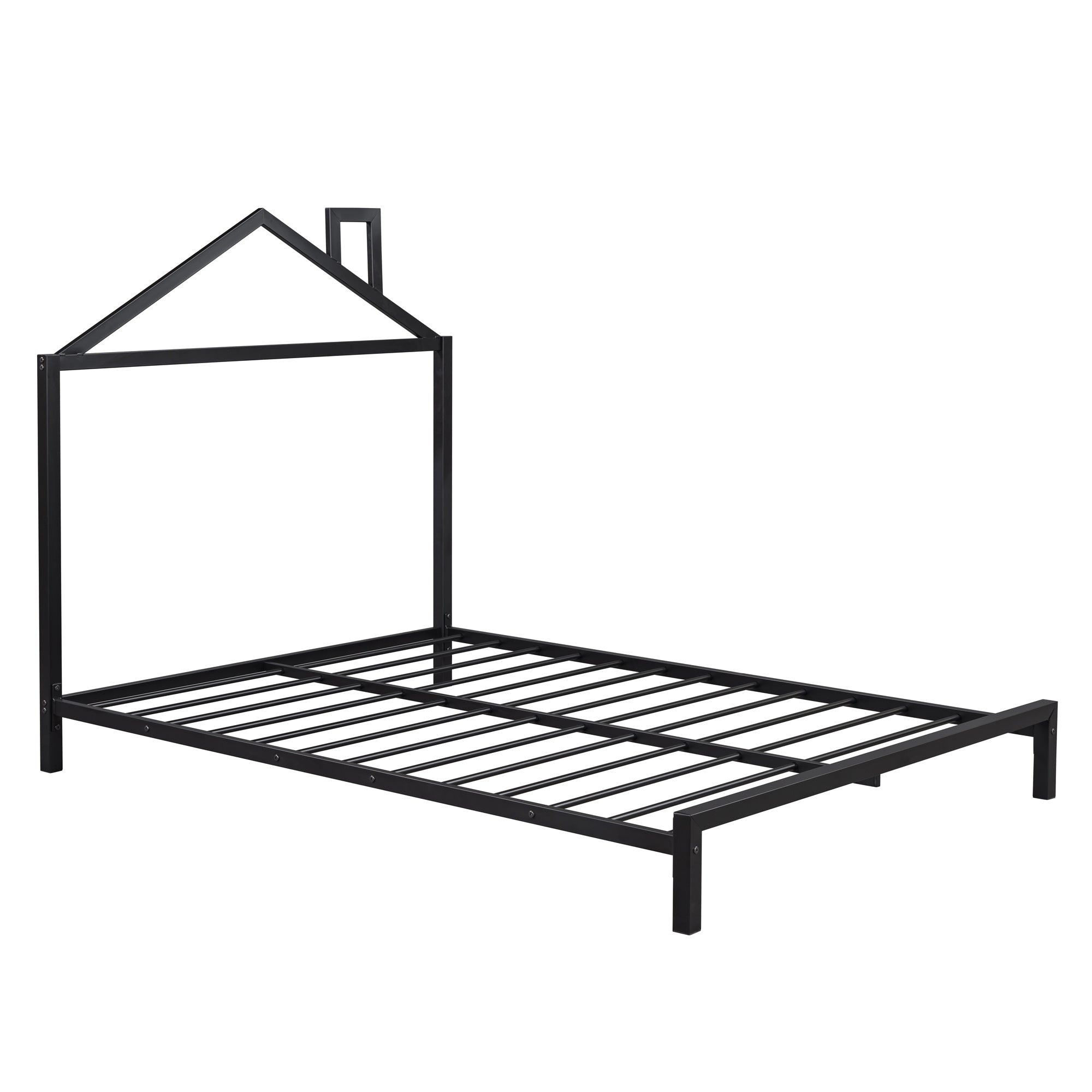 Full Size Metal Platform Bed with House-Shaped Headboard Design, Black - Atlantic Fine Furniture Melbourne FL