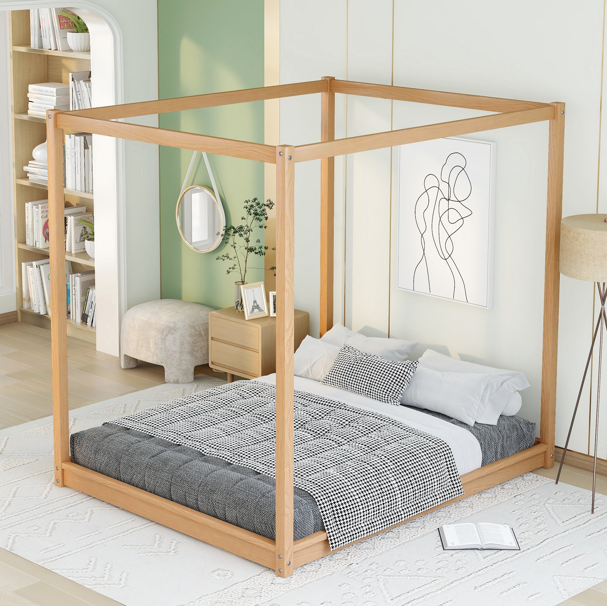 Queen Size Canopy Platform Bed with Support Legs,Natural - Atlantic Fine Furniture Melbourne FL