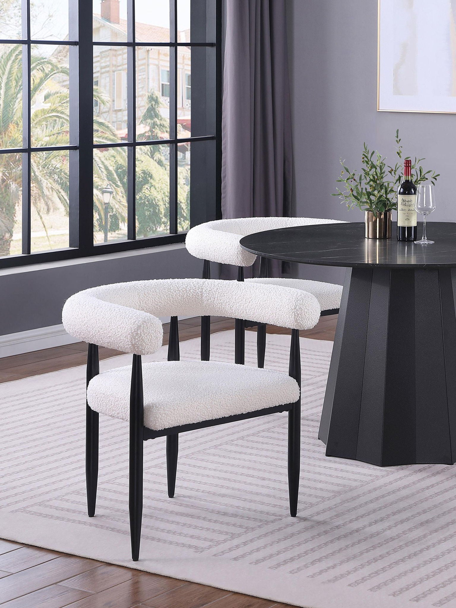 Dunmore Boucle Upholstered Dining Arm Chair Cream (Set of 2) - Atlantic Fine Furniture Melbourne FL