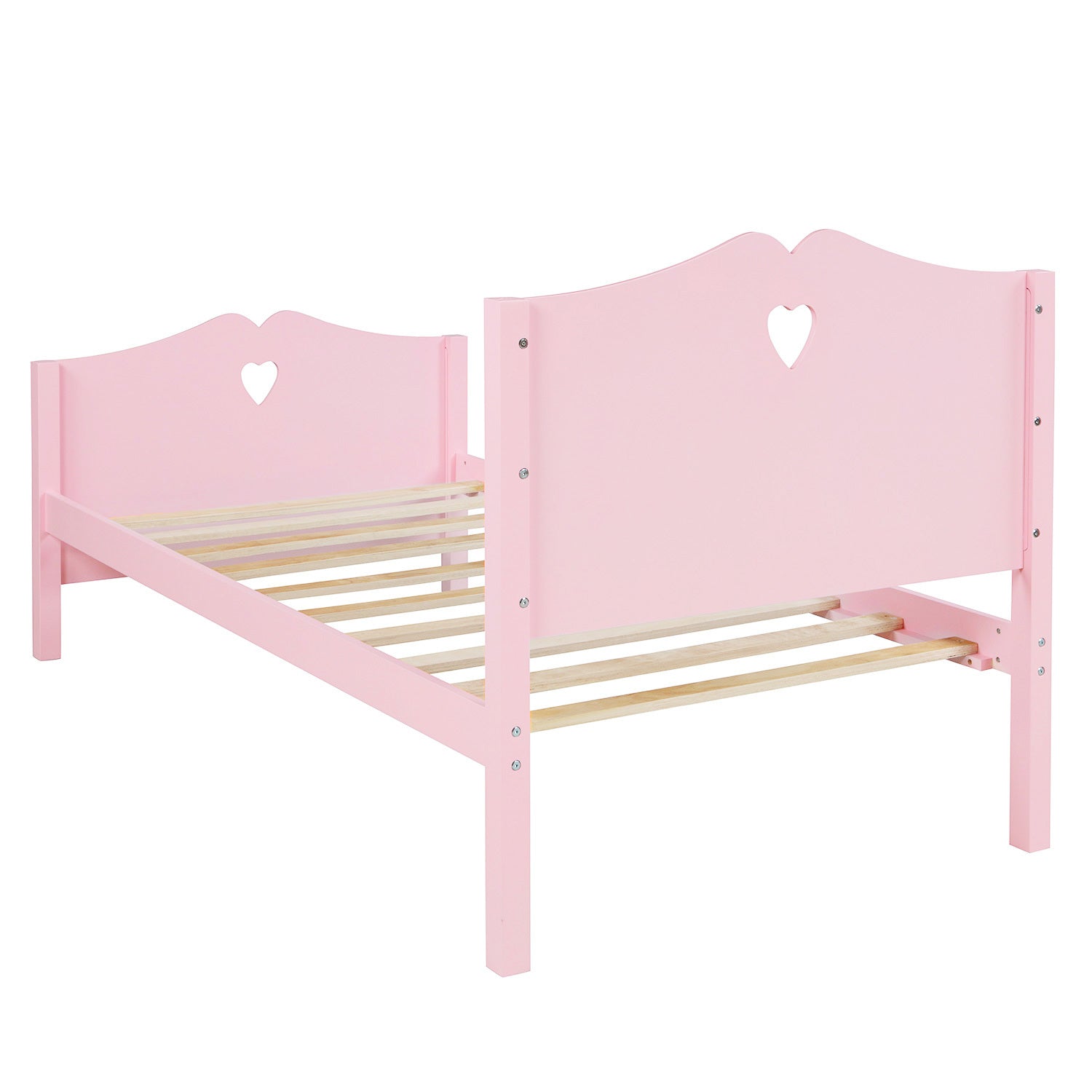 Twin Size Wood Platform Bed with Headboard,Footboard and Wood Slat Support (Pink)