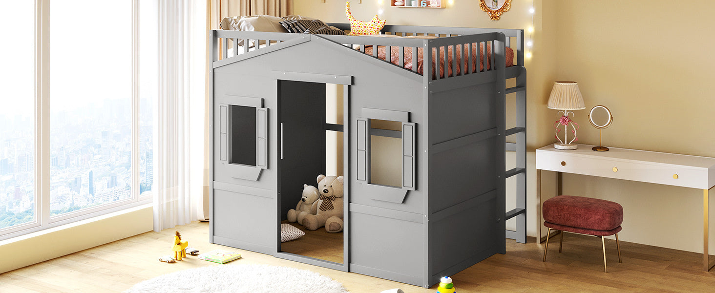 Full Size House Loft Bed With Ladder-Gray - Atlantic Fine Furniture Melbourne FL