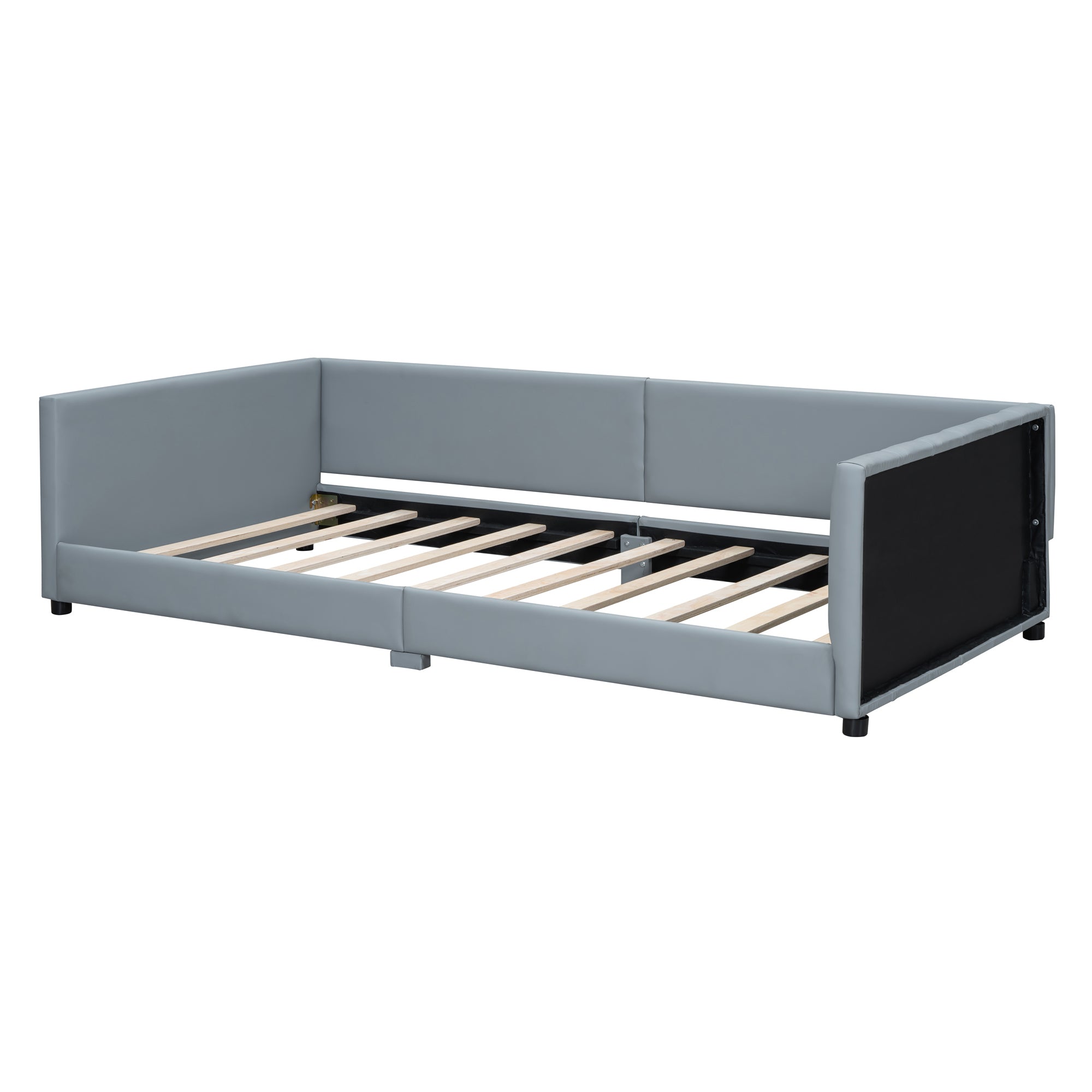 Queen Size & Twin XL Size Upholstered Platform Bed, Mother & Child Bed, PU Leather, Gray - Atlantic Fine Furniture Melbourne FL