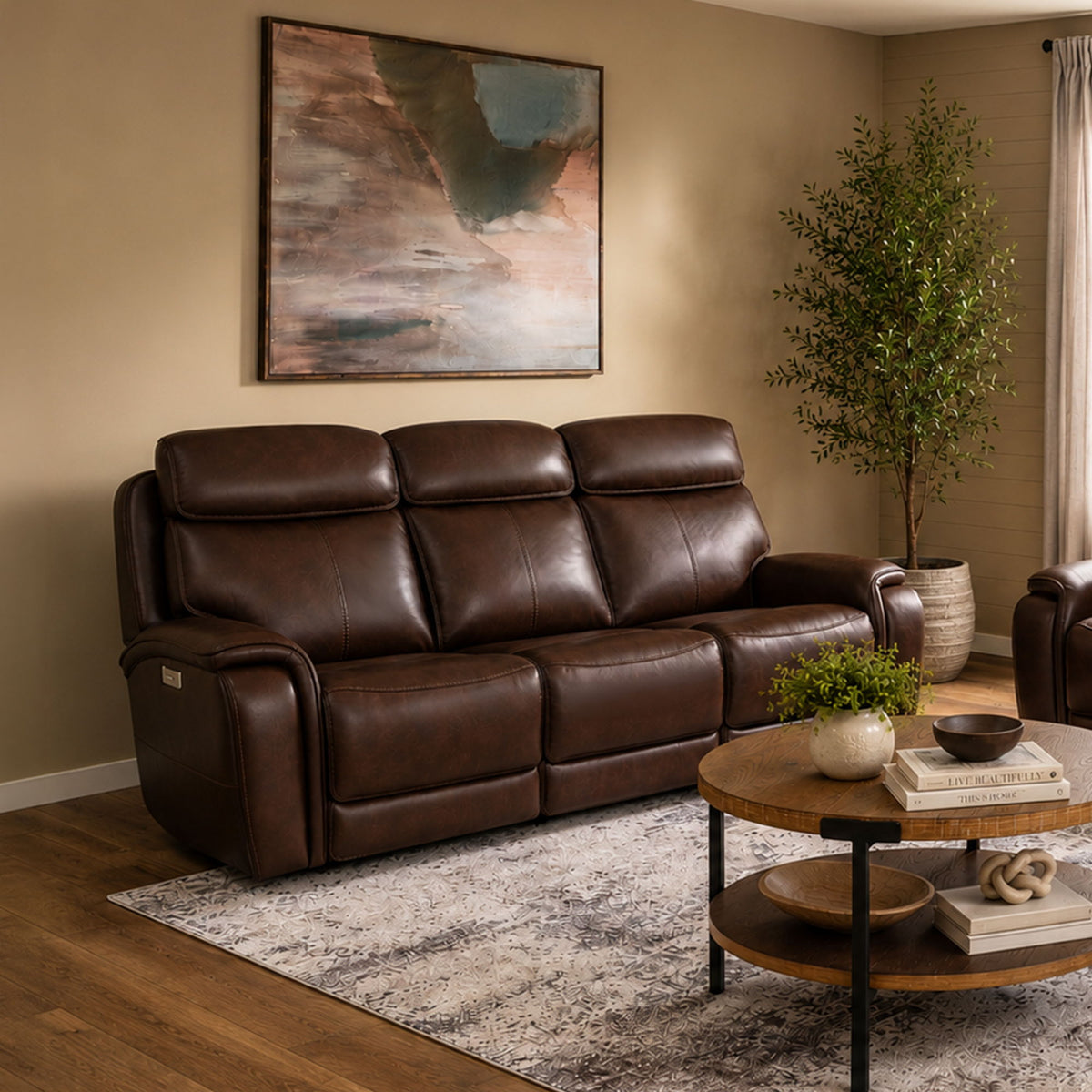 Walker - Power Reclining Sofa With Console, Power Headrest & Lumbar - Dark Brown