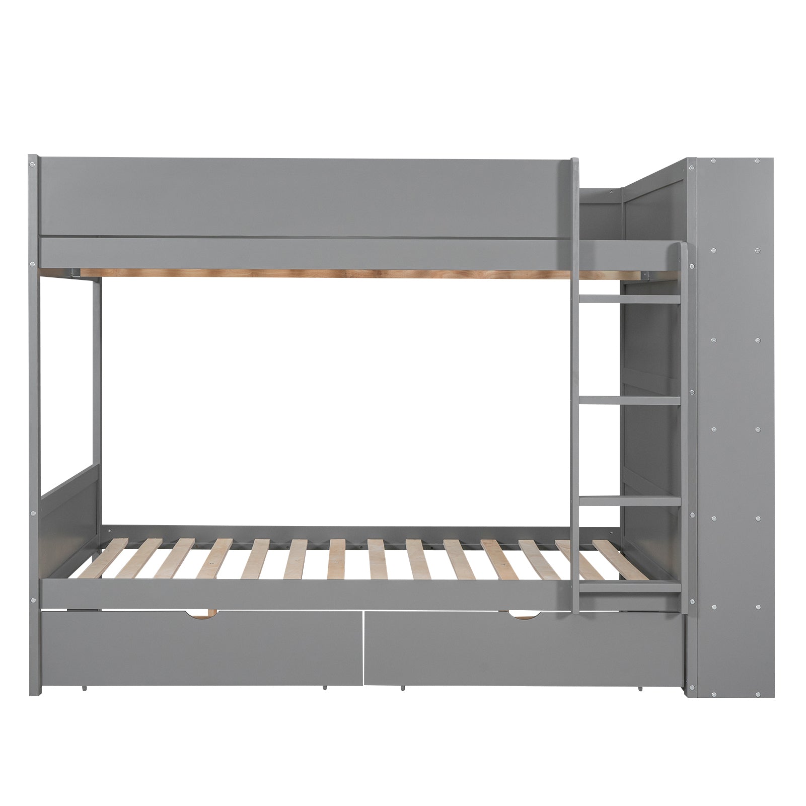 Full over Full Bunk Bed With 2 Drawers and Multi-layer Cabinet, Gray - Atlantic Fine Furniture Melbourne FL