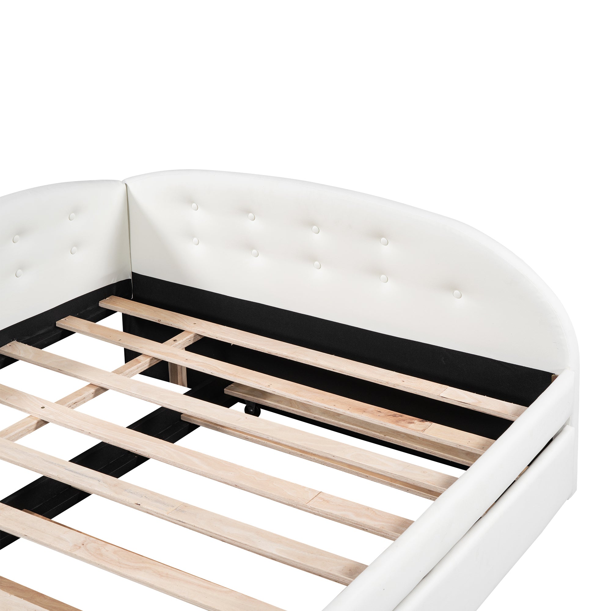Full Size PU Upholstered Tufted Daybed with Trundle and Cloud Shaped Guardrail, White - Atlantic Fine Furniture Melbourne FL