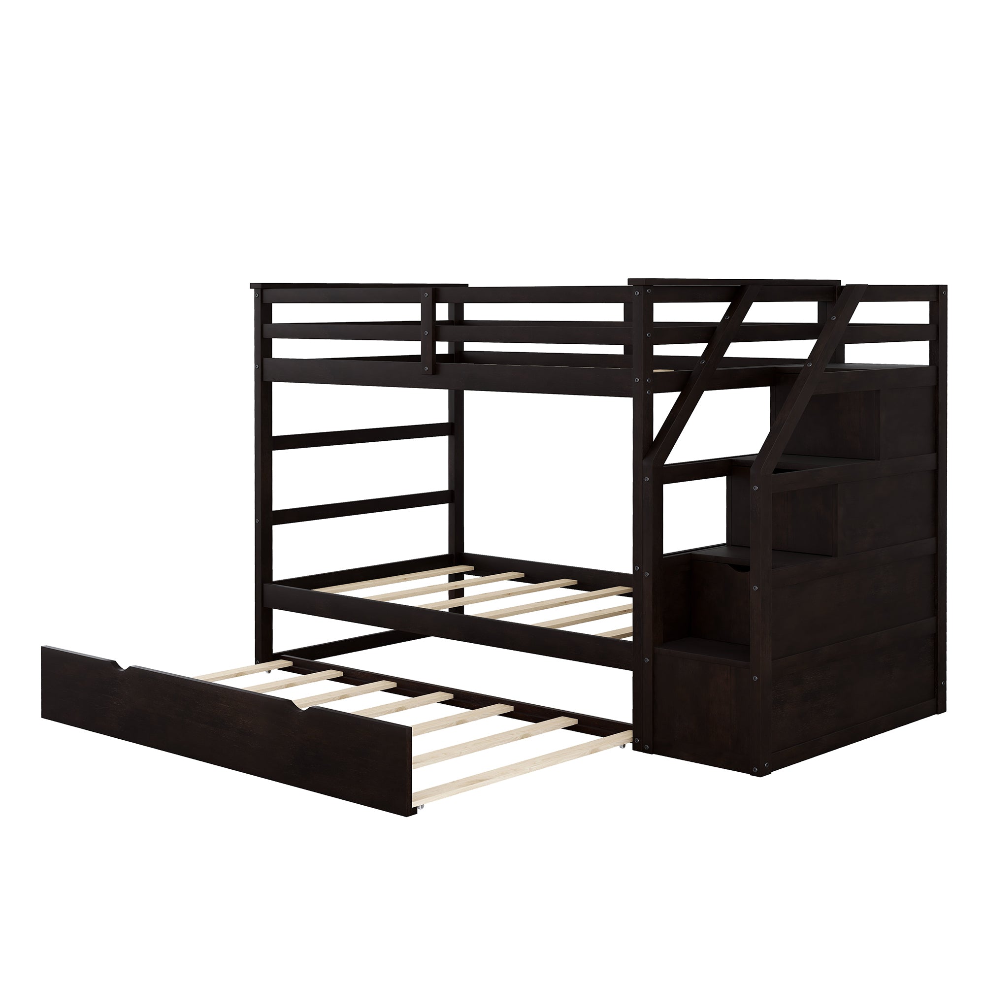Twin-Over-Twin Bunk Bed with Twin Size Trundle and 3 Storage Stairs,Espresso (OLD SKU :LP000064AAP) - Atlantic Fine Furniture Melbourne FL