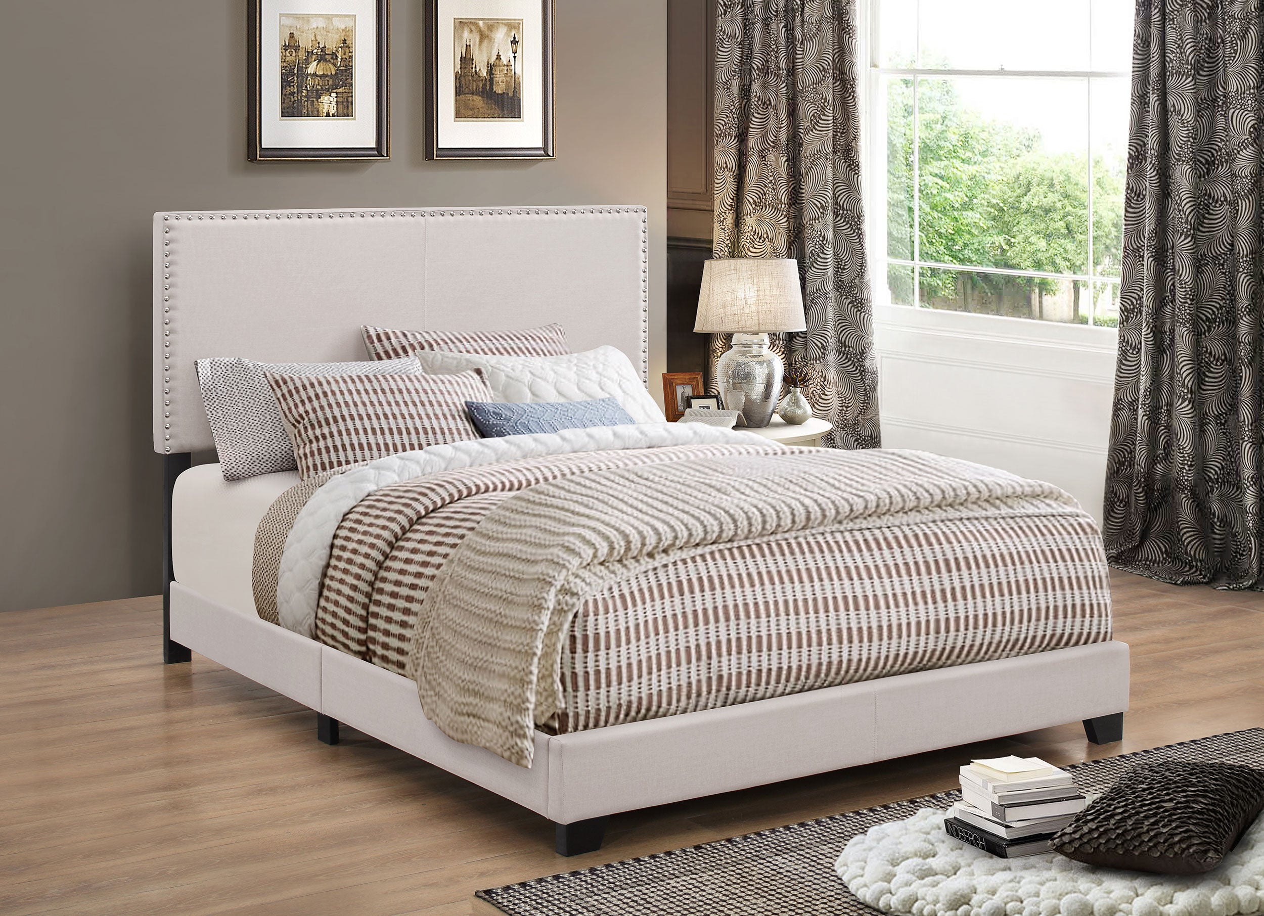 Boyd Upholstered Full Panel Bed Ivory — view 2