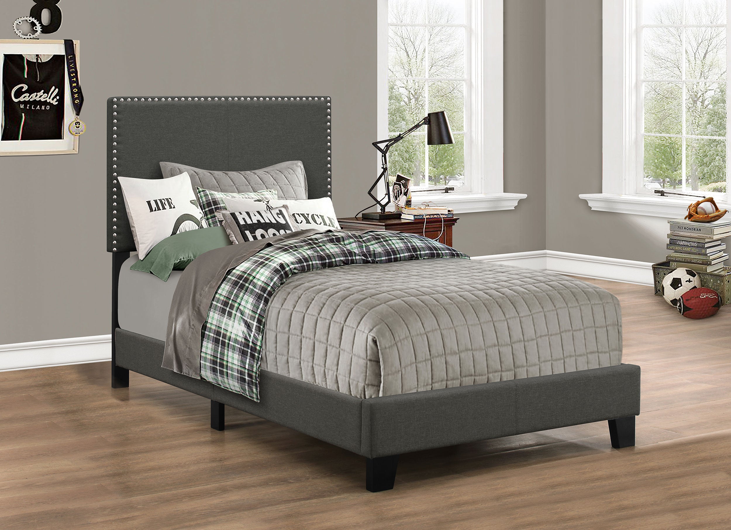 Boyd Upholstered Twin Panel Bed Charcoal — view 2