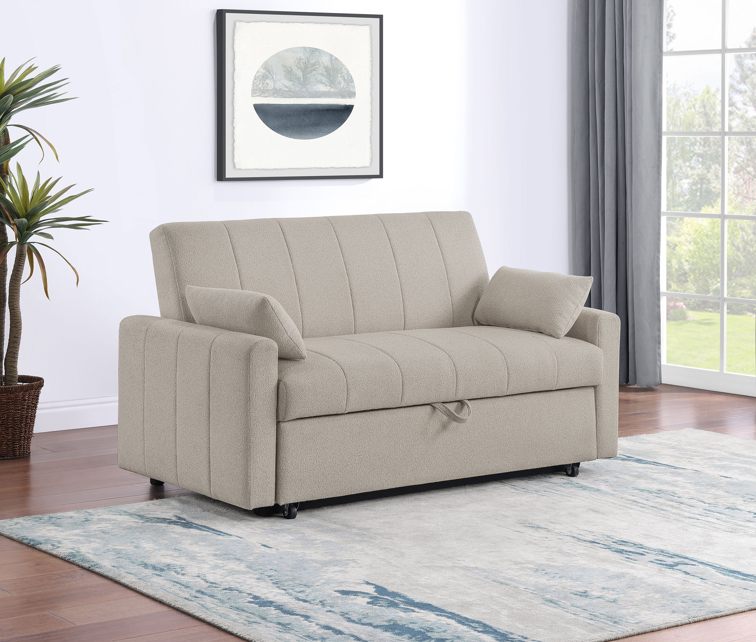 Portland Boucle Upholstered Sleeper Sofa Bed Latte — view 2