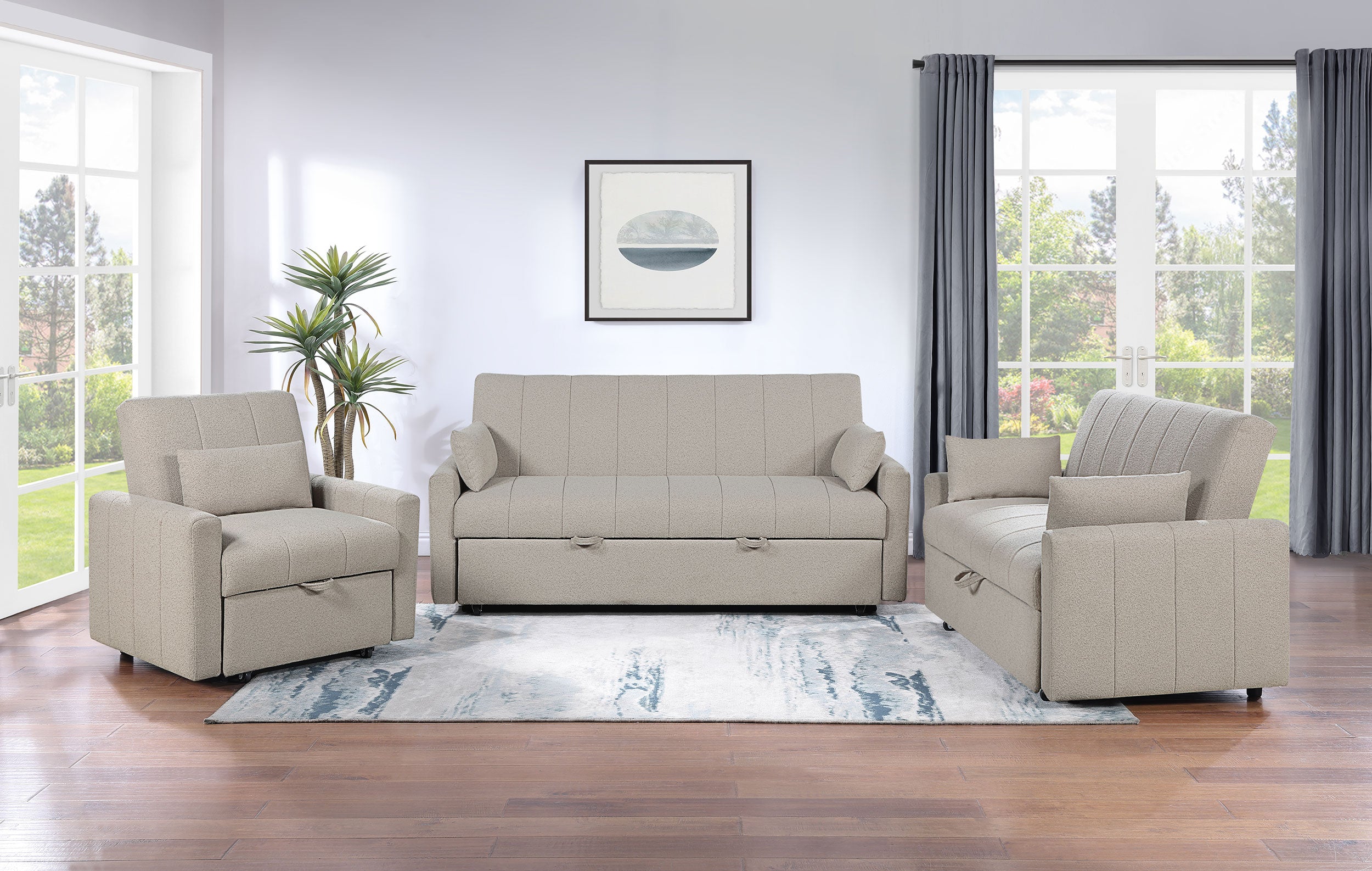 Portland Boucle Upholstered Sleeper Sofa Bed Latte — view 15