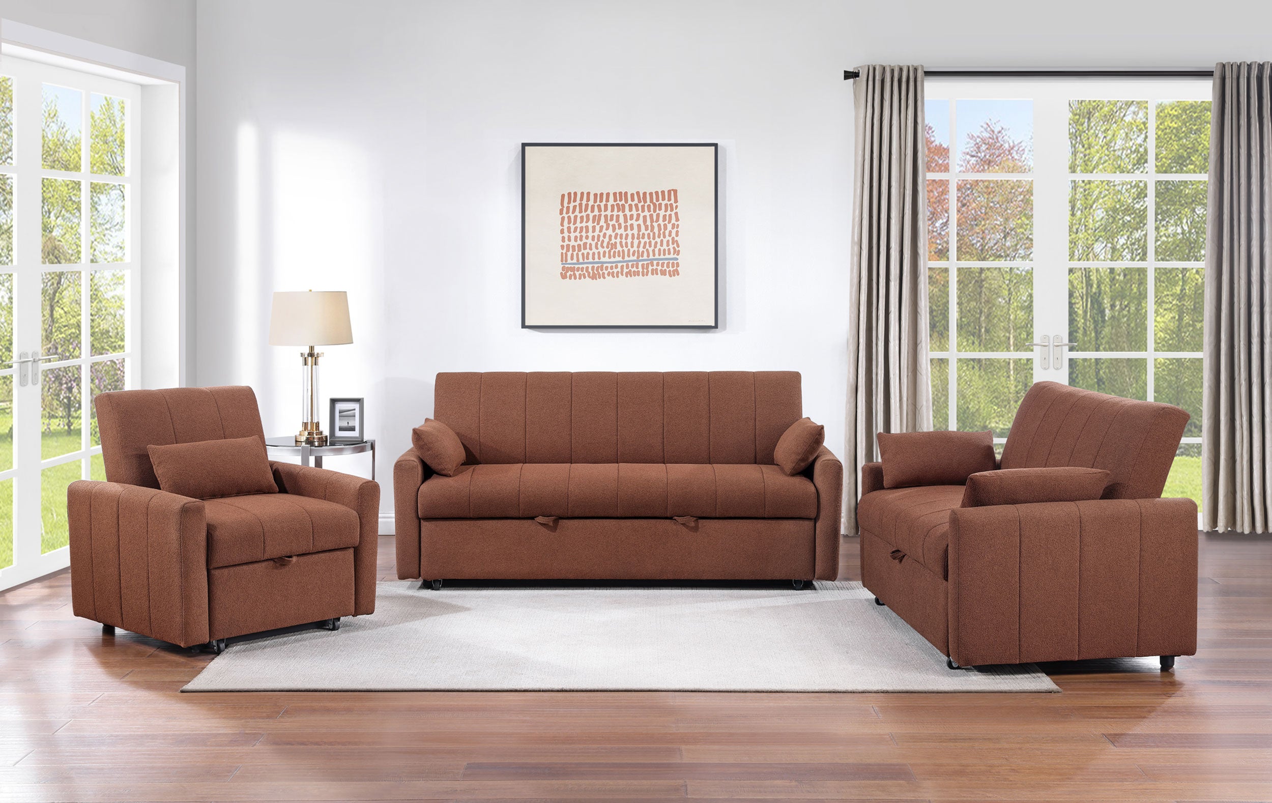 Portland Boucle Upholstered Sleeper Sofa Bed Copper — view 15