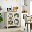 Modern Retro Sideboard Buffet Storage Cabinet With Adjustable Shelves And Tempered Glass Doors - Cream Color