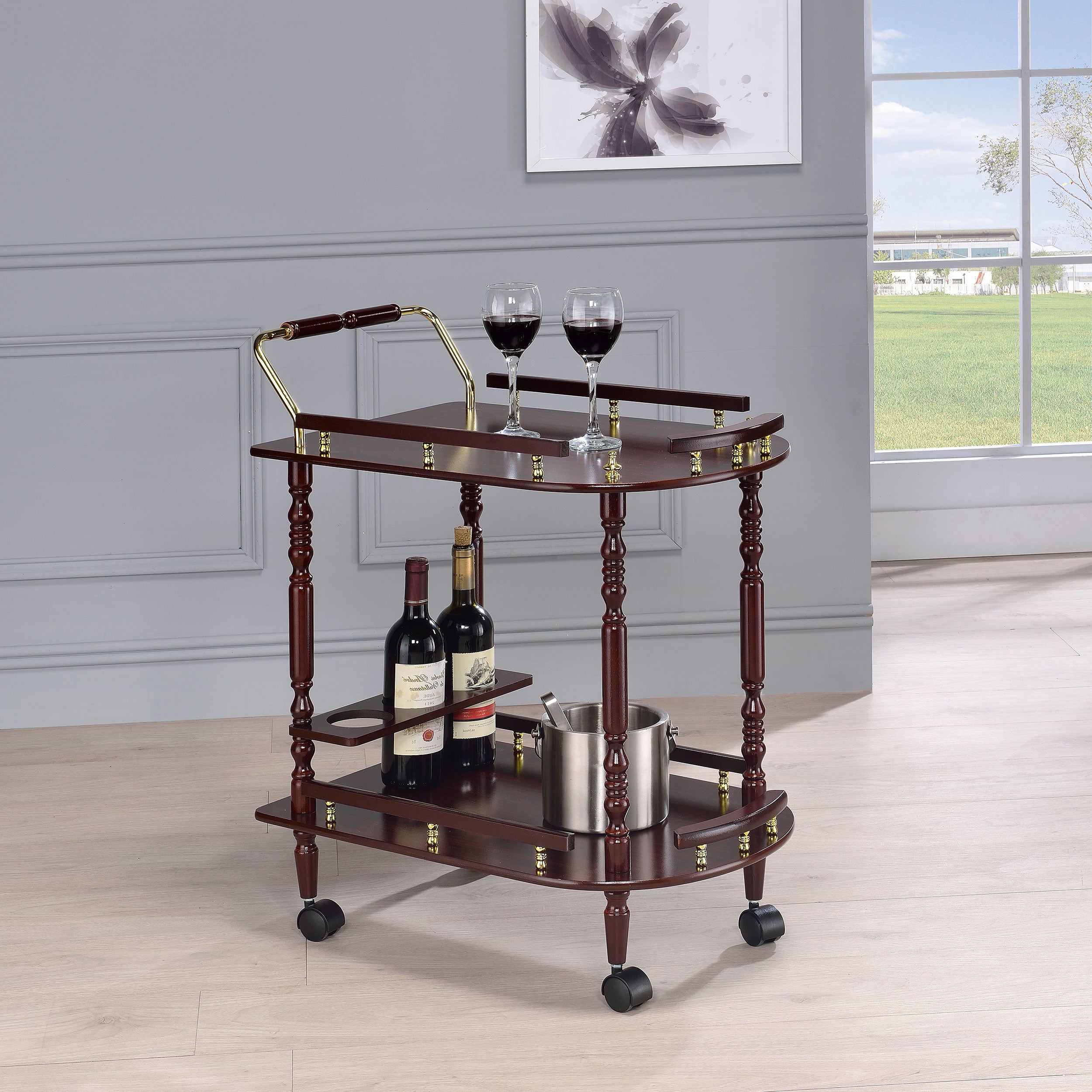 Palmer 2-tier Rectangular Wood Bar Cart Merlot — view 2