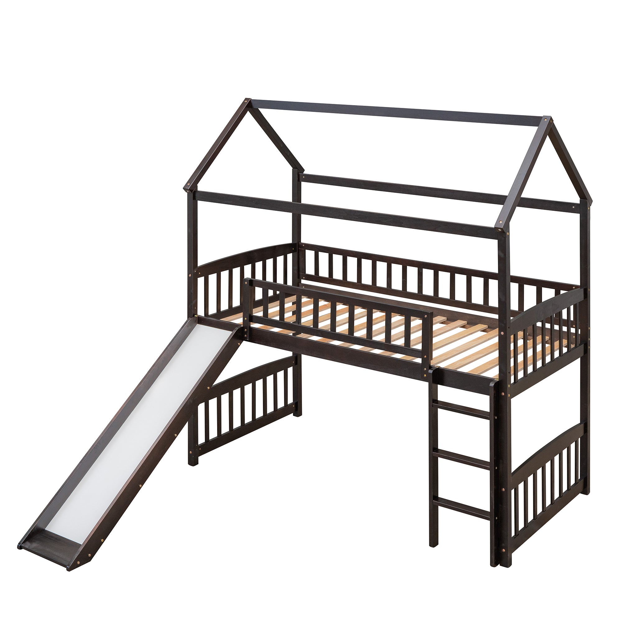 Twin Loft Bed with Slide, House Bed with Slide,Espresso(OLD SKU :LT000212AAP) - Atlantic Fine Furniture Melbourne FL