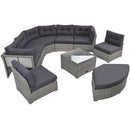 Elegant Patio Furniture Set Outdoor Daybed Rattan Sectional With Cushions And Center Table - Gray