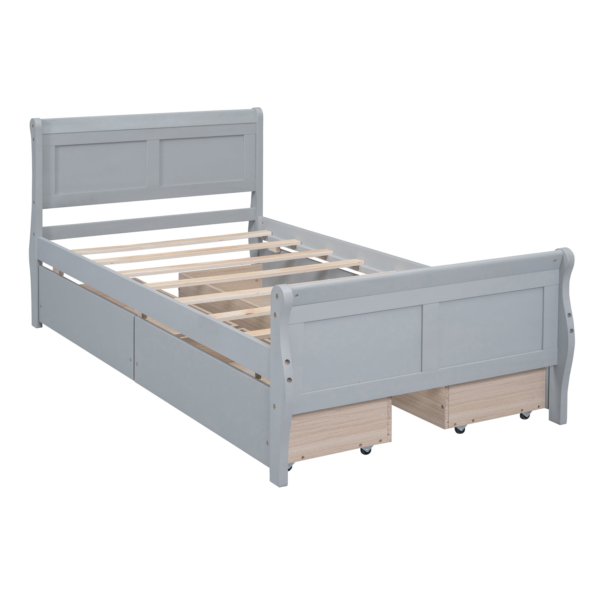 Twin Size Wood Platform Bed with 4 Drawers and Streamlined Headboard & Footboard, Gray - Atlantic Fine Furniture Melbourne FL