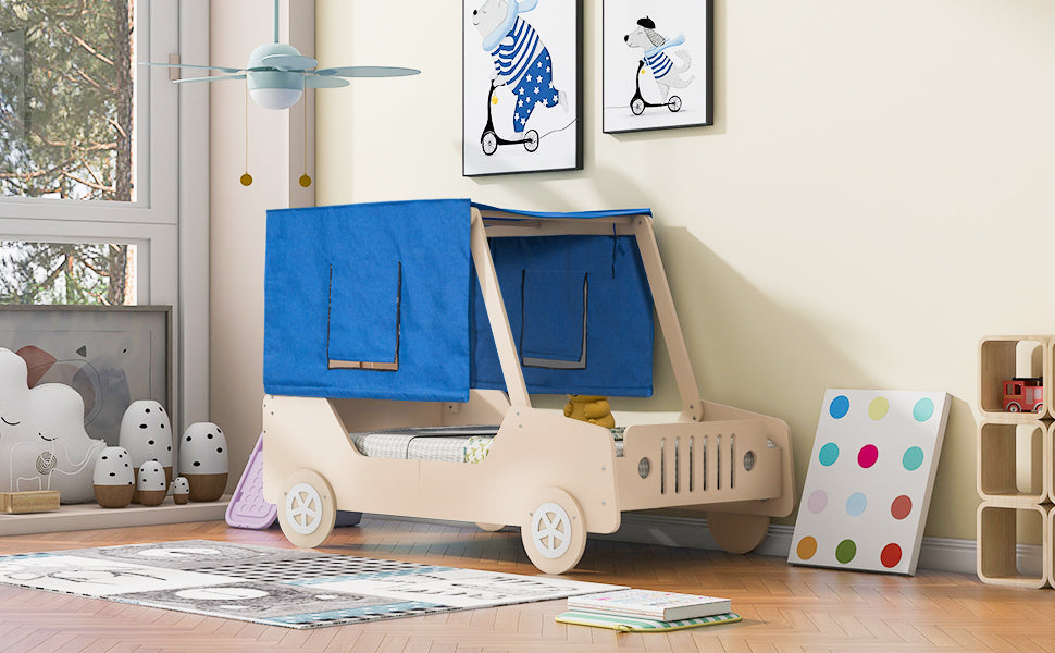 Twin Size Car Shaped Bed with Tents,Natural - Atlantic Fine Furniture Melbourne FL