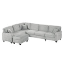 Upholstered U-Shaped Sectional Sofa With Movable Ottoman And Side Storage Pockets