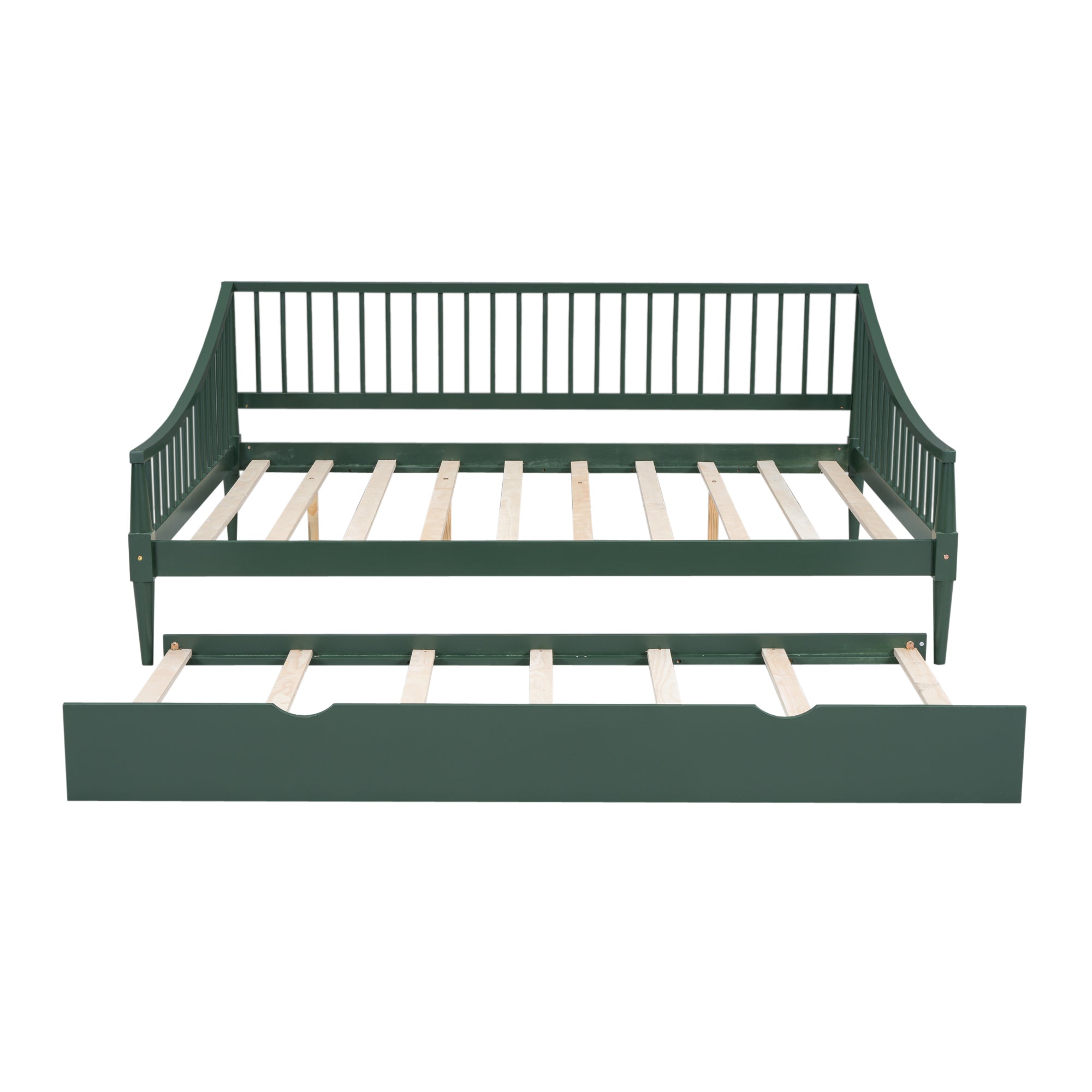 Full Size Daybed with Trundle and Support Legs, Green