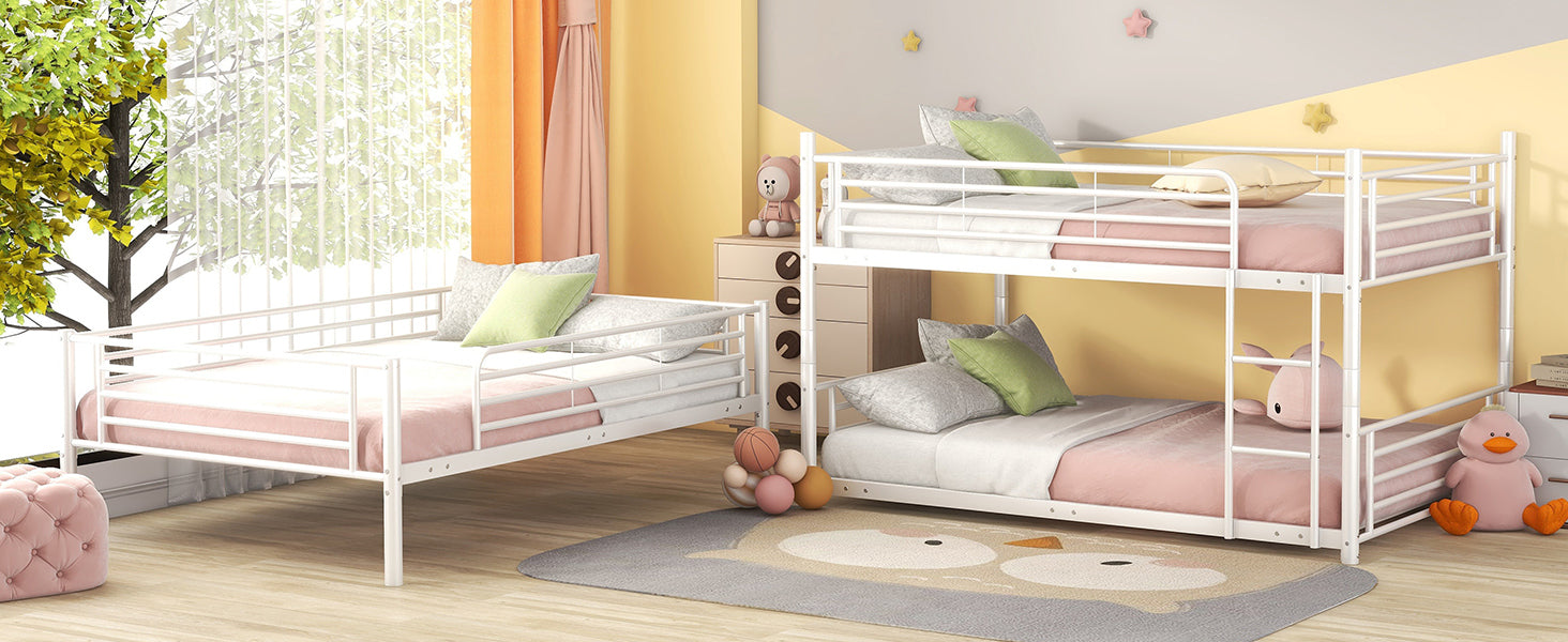 Full-Full-Full Metal Triple Bed with Built-in Ladder, Divided into Three Separate Beds,White(OLD SKU:LP000297AAK) - Atlantic Fine Furniture Melbourne FL