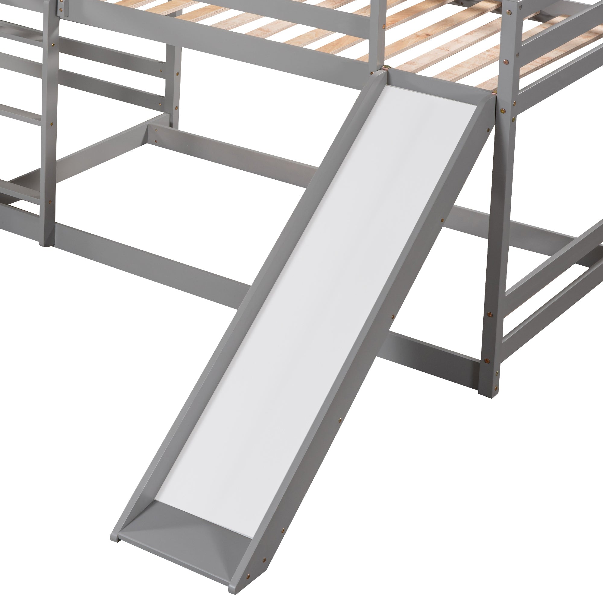 Full and Twin Size L-Shaped Bunk Bed with Slide and Short Ladder,Gray - Atlantic Fine Furniture Melbourne FL