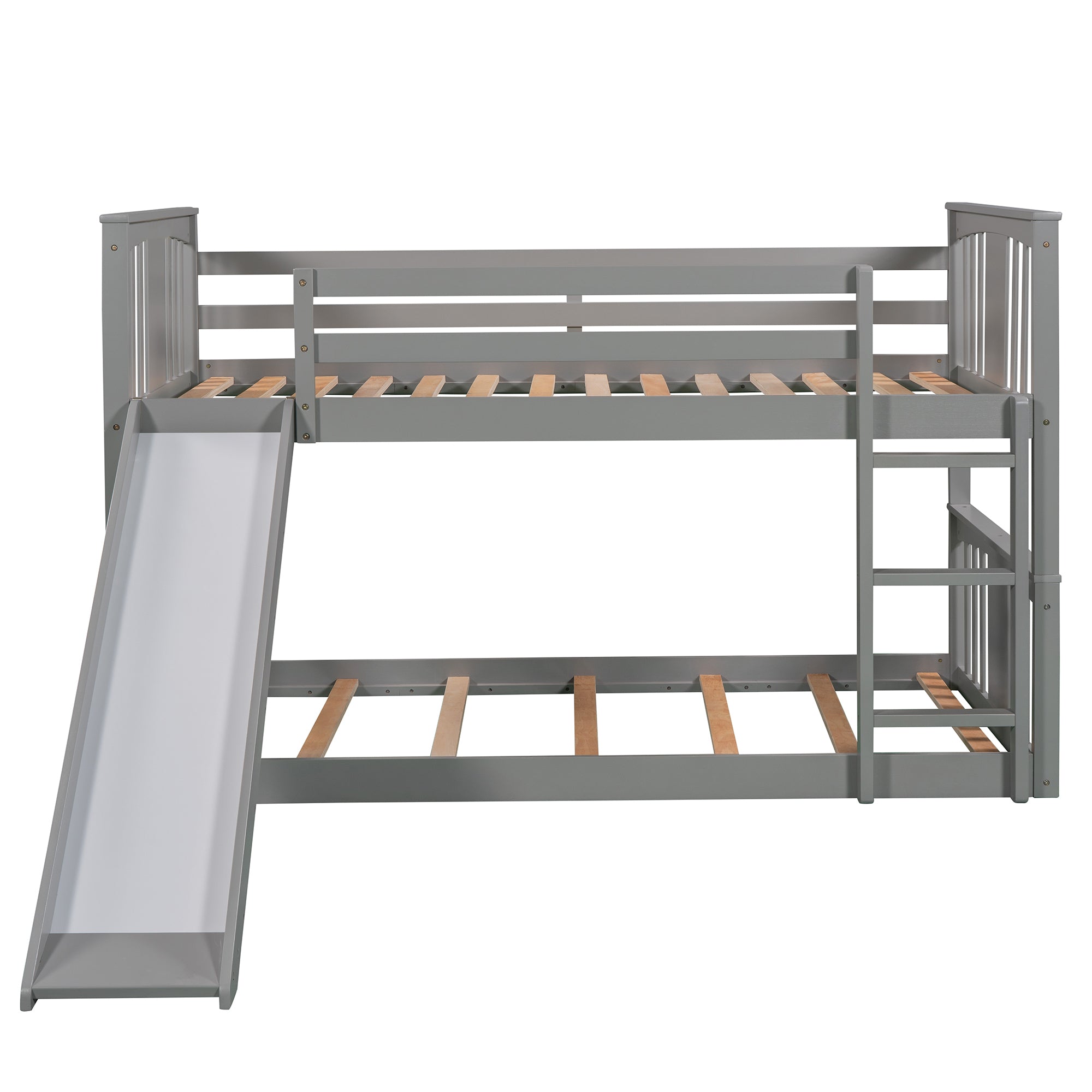Twin Over Twin Bunk Bed with Slide and Ladder, Gray (Old SKU:LP000108AAE)